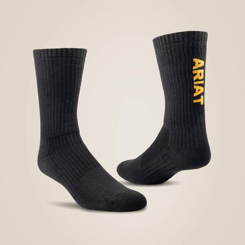 Ariat Black Premium Ringspun Cotton Crew Work Sock 3 Pair Pack