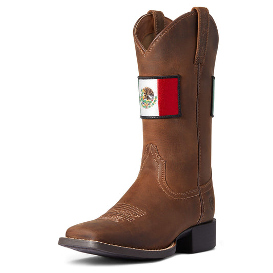 Ariat Distressed Brown Round Up Orgullo Mexicano Western Boot 10038915