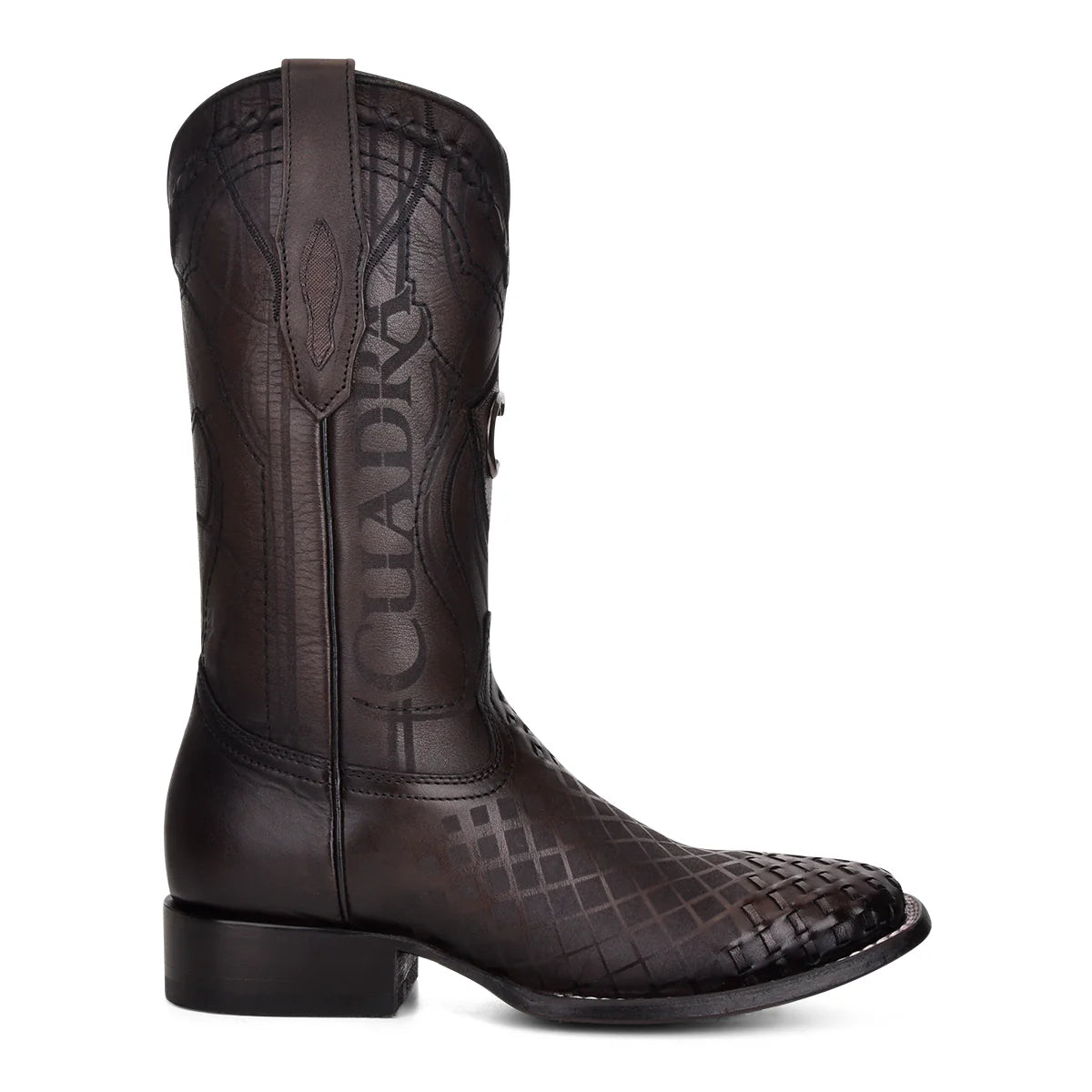 Cuadra Engraved Black Leather Western Boot CU676