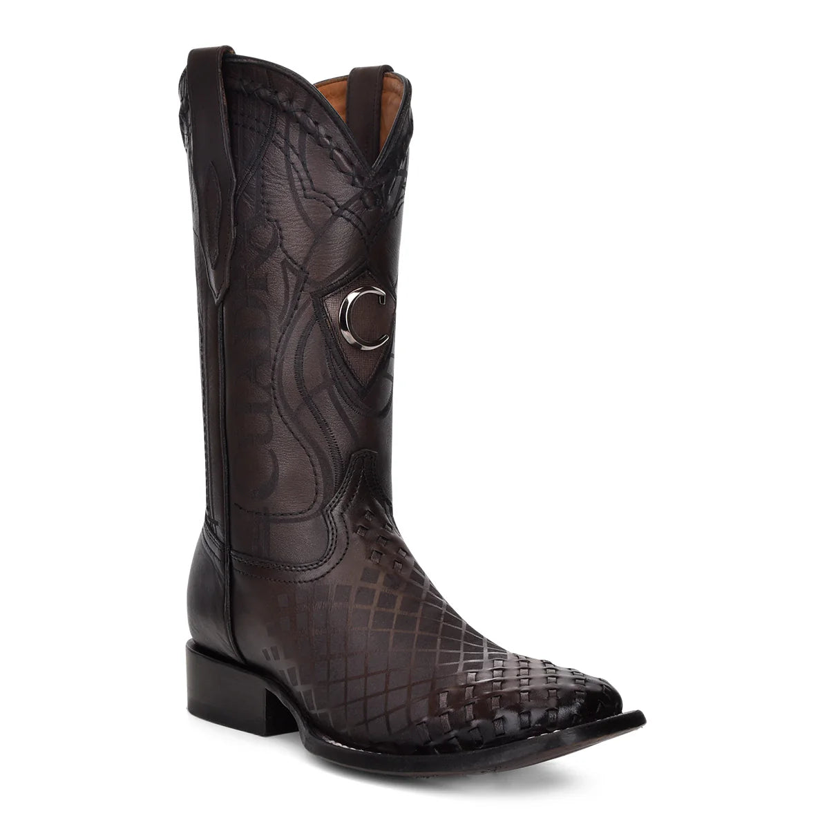 Cuadra Engraved Black Leather Western Boot CU676