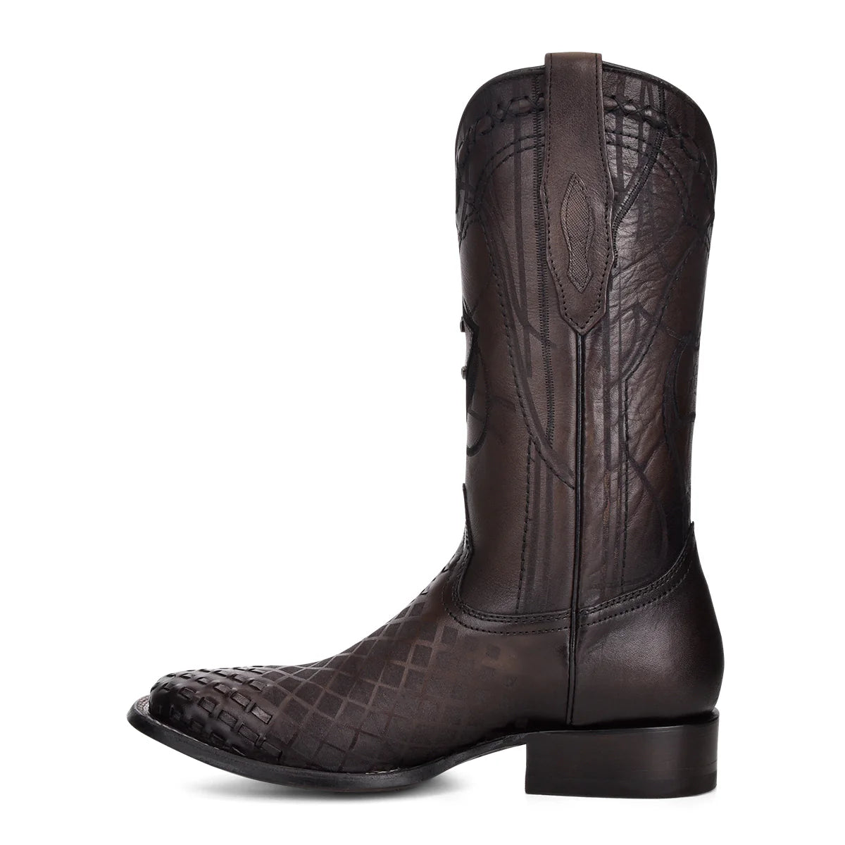 Cuadra Engraved Black Leather Western Boot CU676