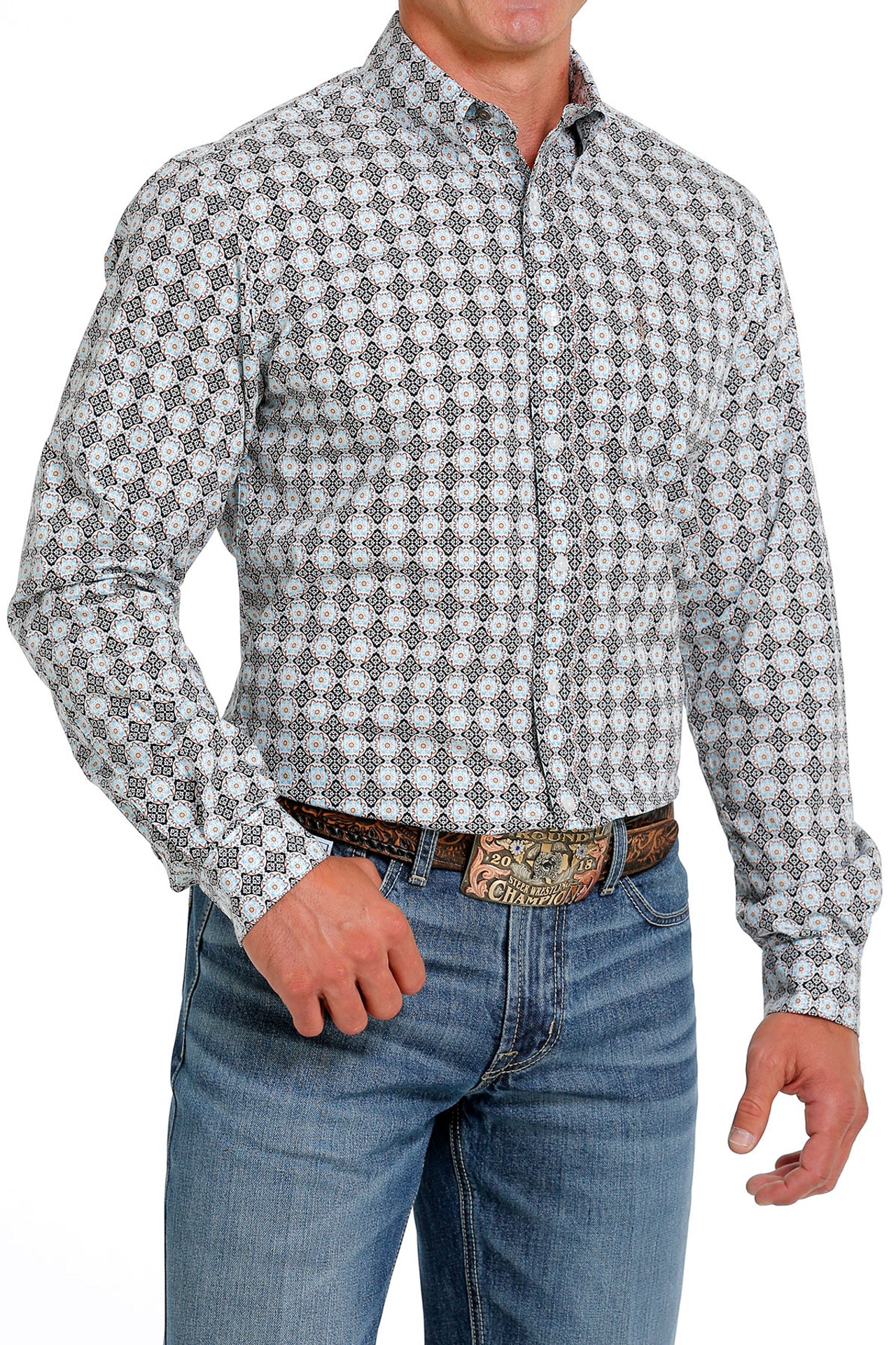 Cinch Men's Blue Geometric Print