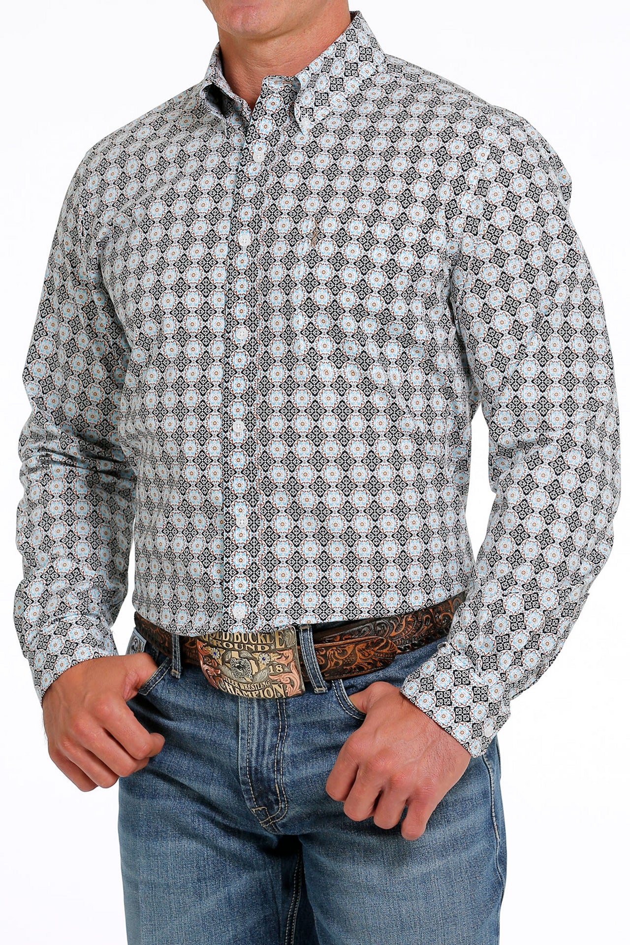 Cinch Men's Blue Geometric Print