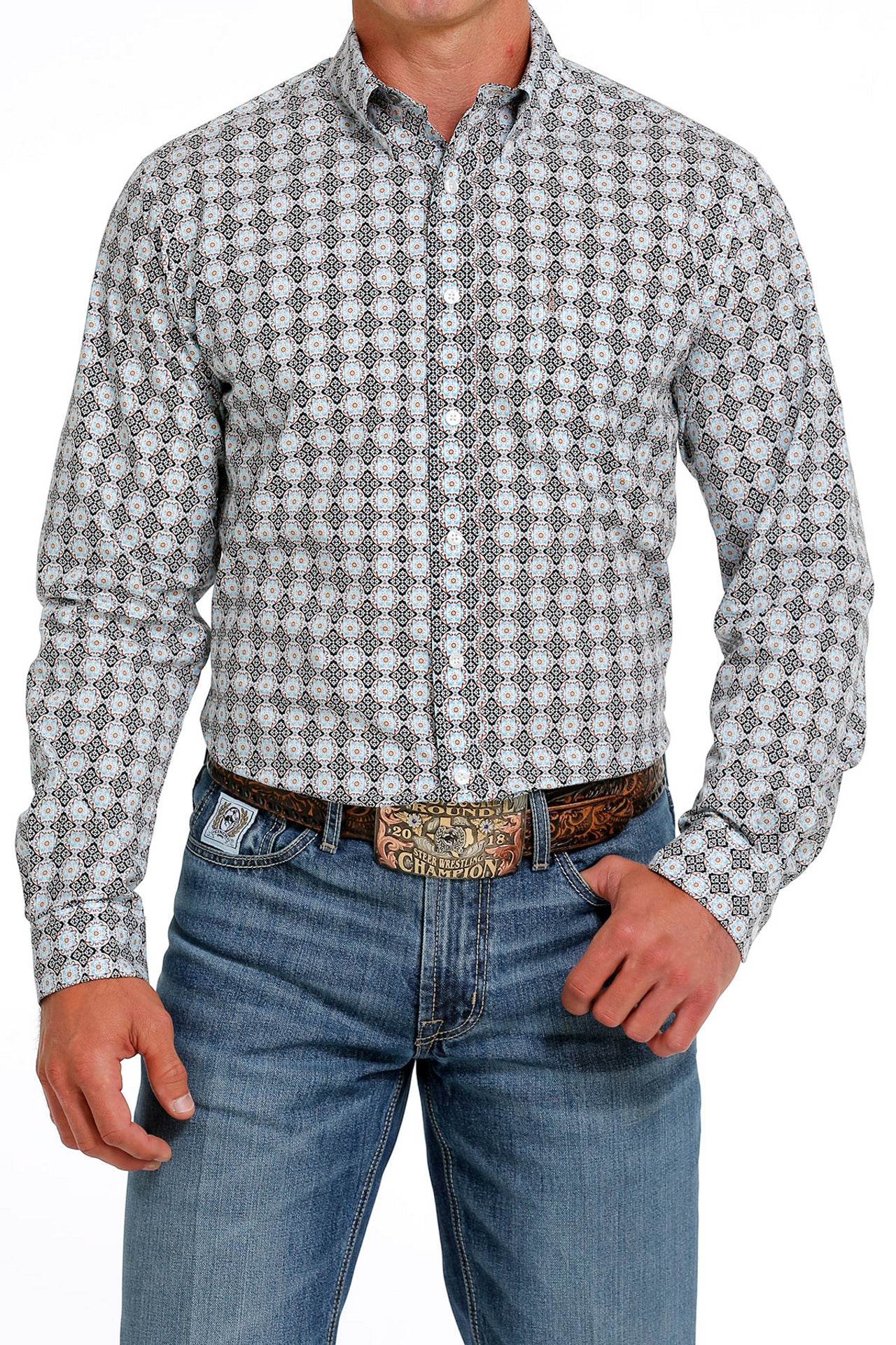 Cinch Men's Blue Geometric Print