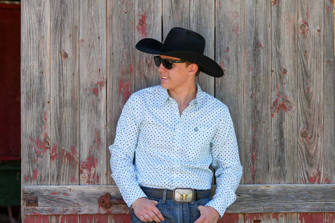 Light Blue Geometric Star Button Up SKCL2023171