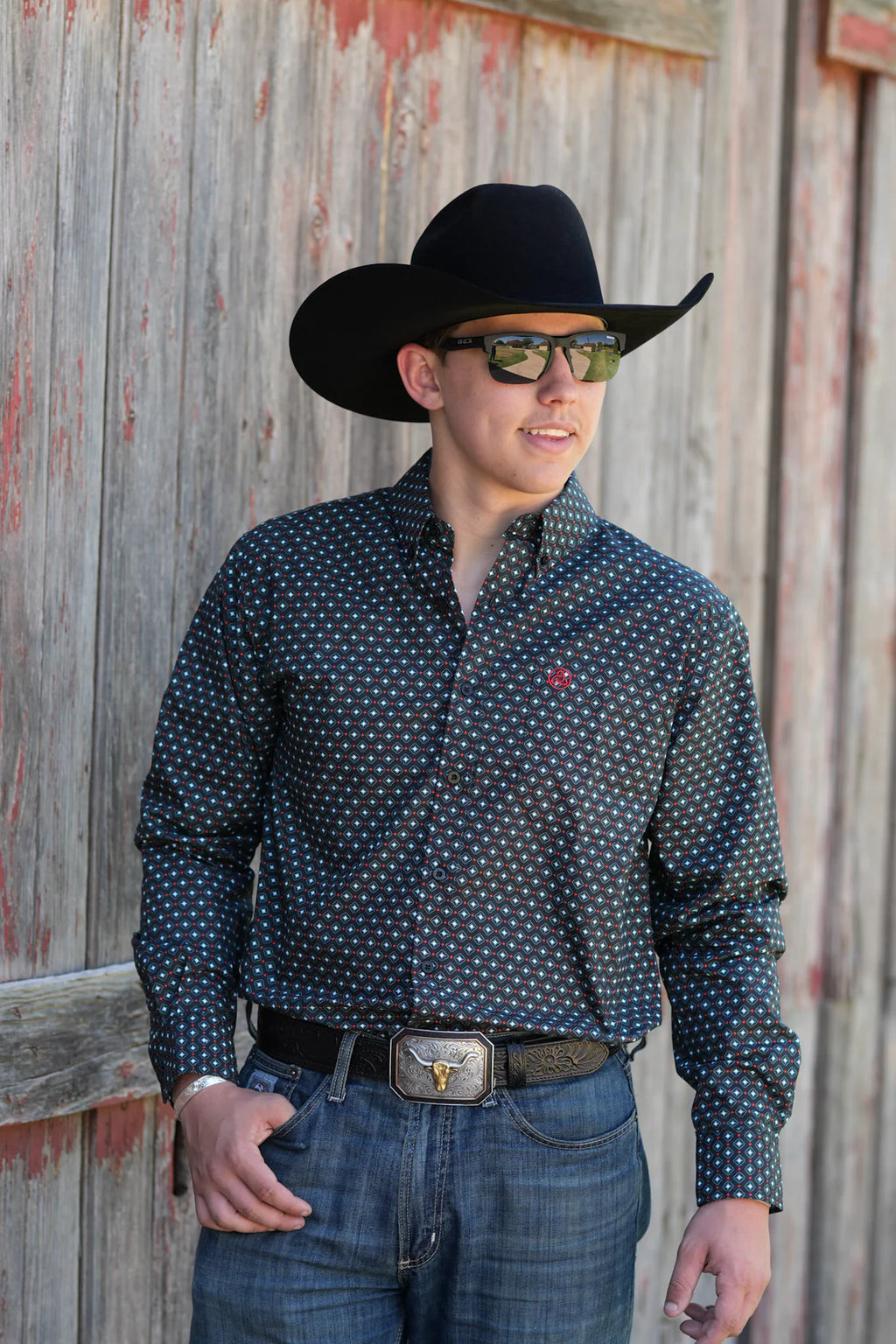 Black Geometric Button Up SKCL2023155