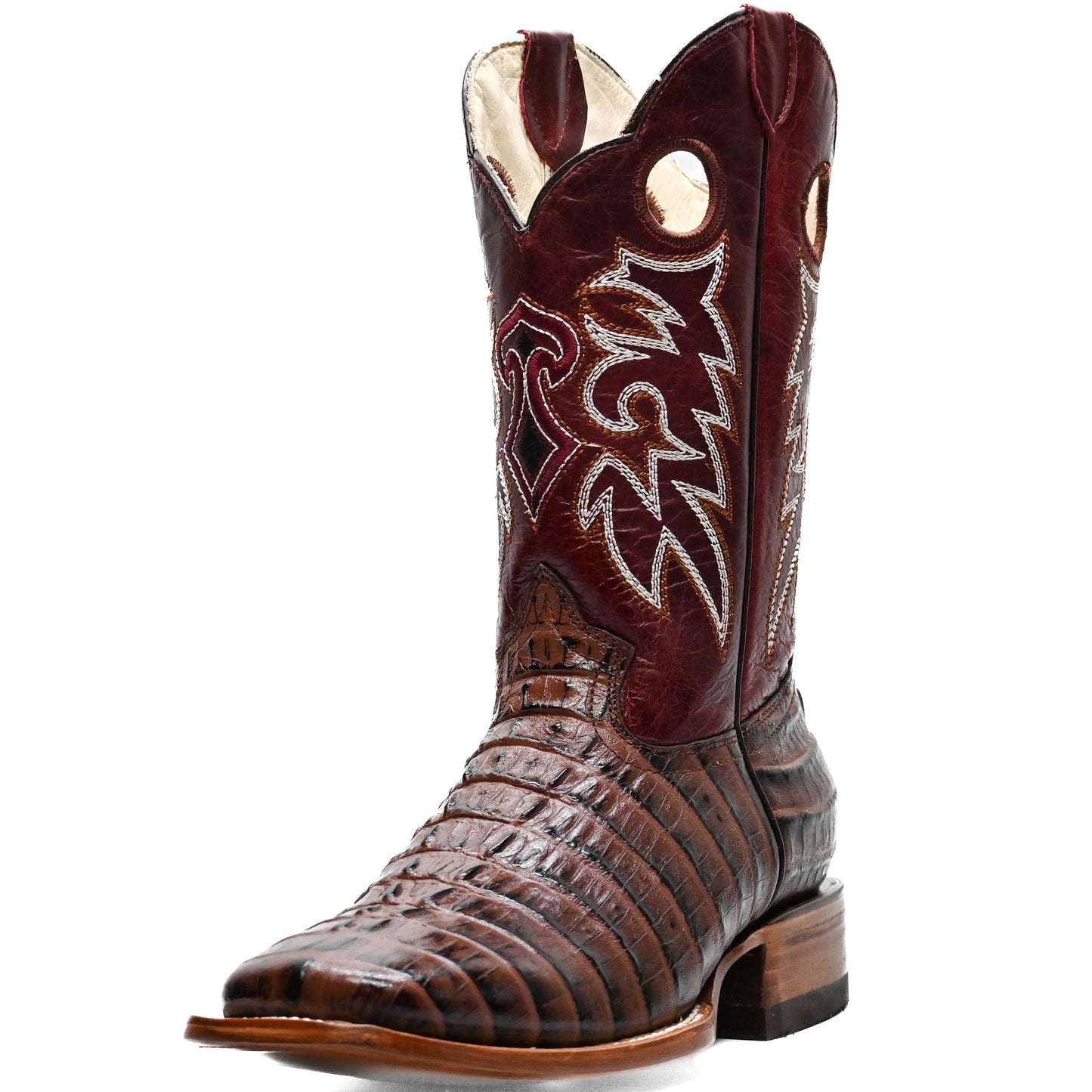 Vaquero Bronco Printed Wine Caiman Tail Boot