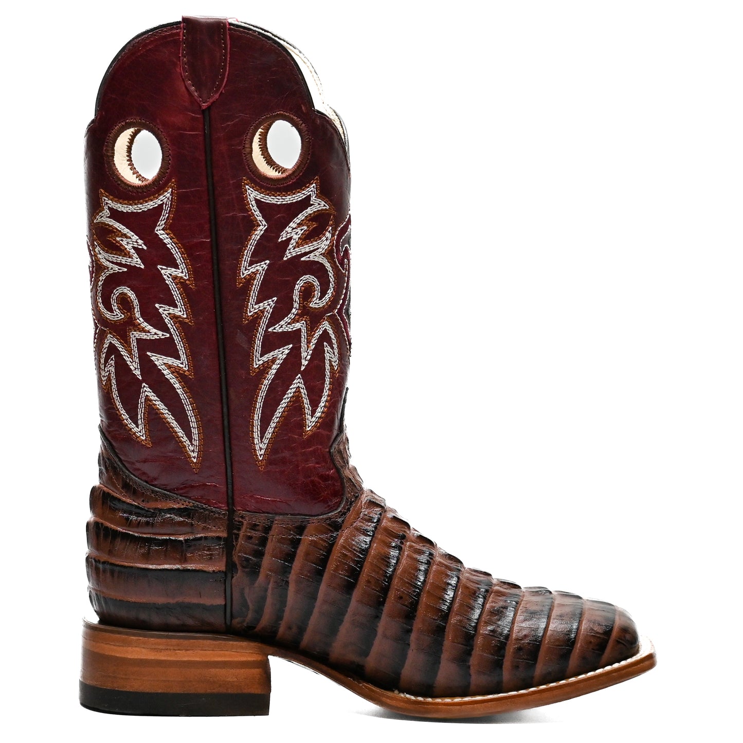 Vaquero Bronco Printed Wine Caiman Tail Boot