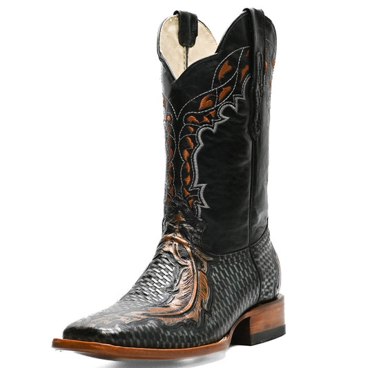 Vaquero Bronco Black Petatillo Silver Feather Boot