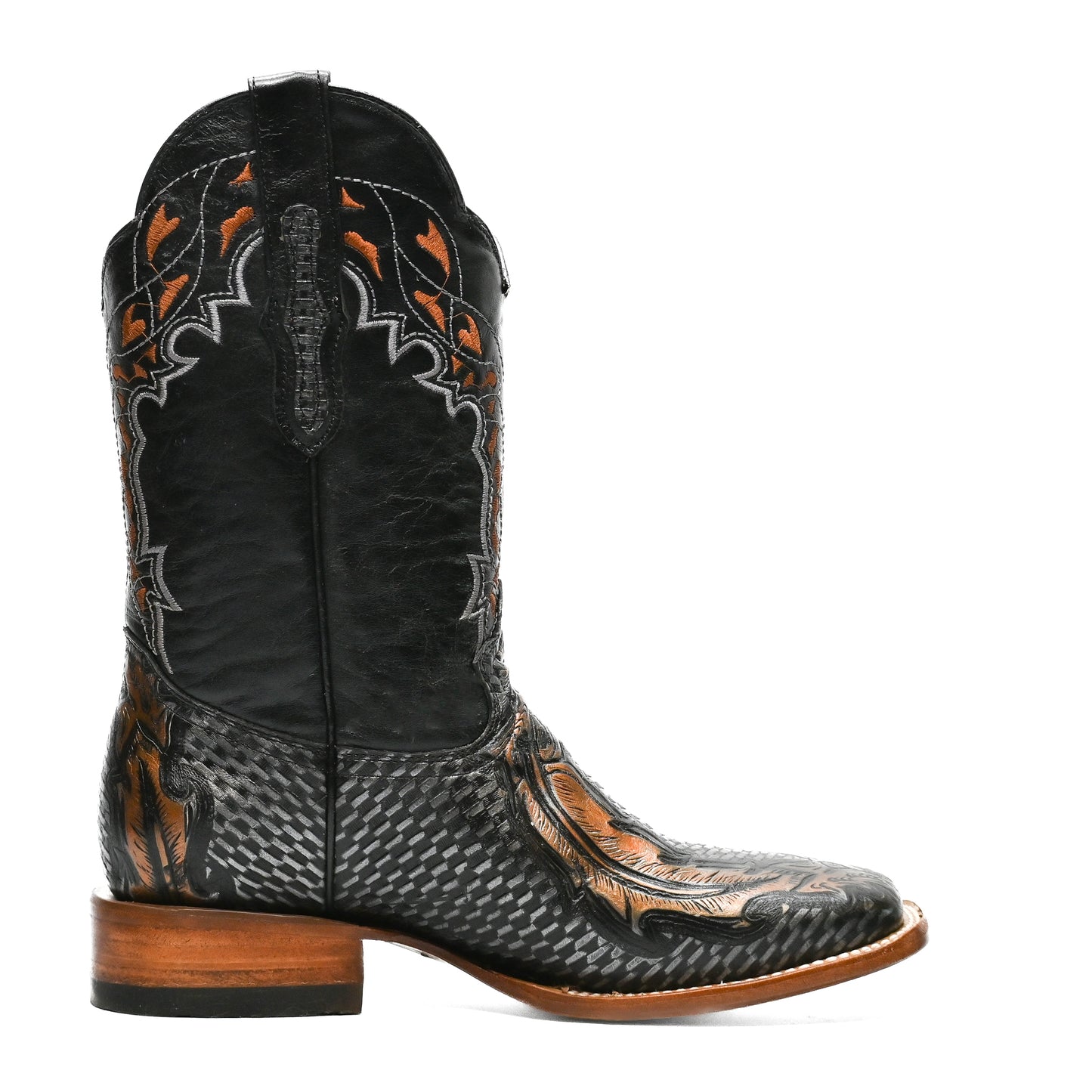 Vaquero Bronco Black Petatillo Silver Feather Boot