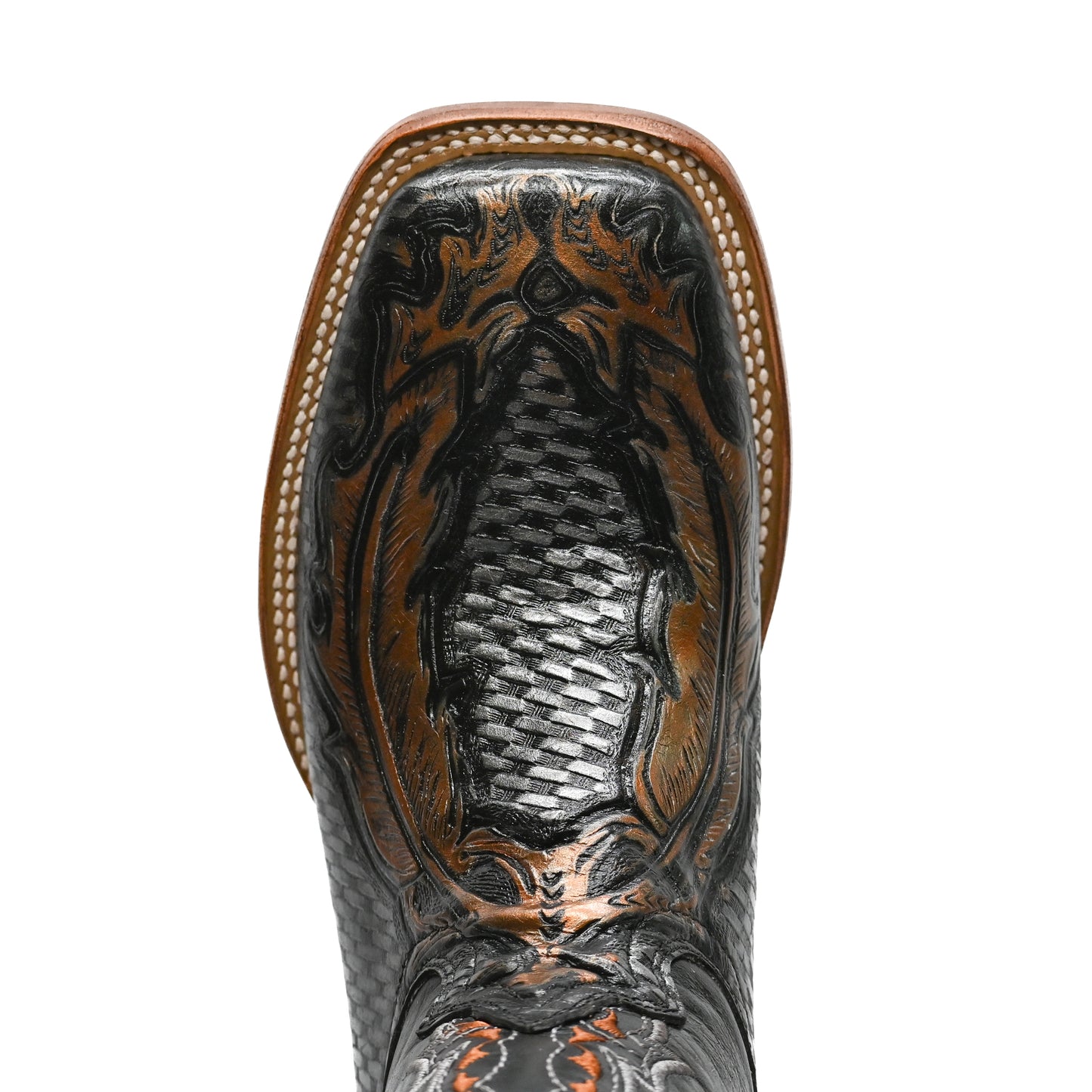 Vaquero Bronco Black Petatillo Silver Feather Boot