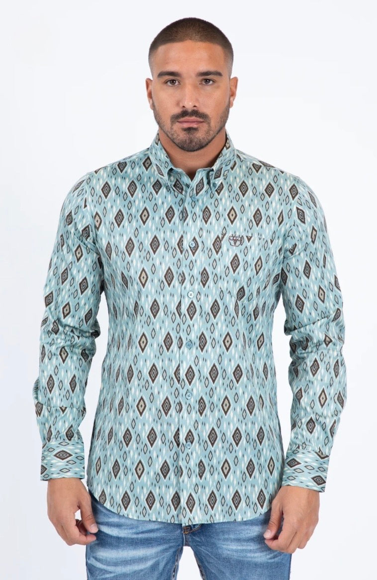 Mens Satin Cotton Modern Fit Blue Long Sleeve Shirt CWL11338