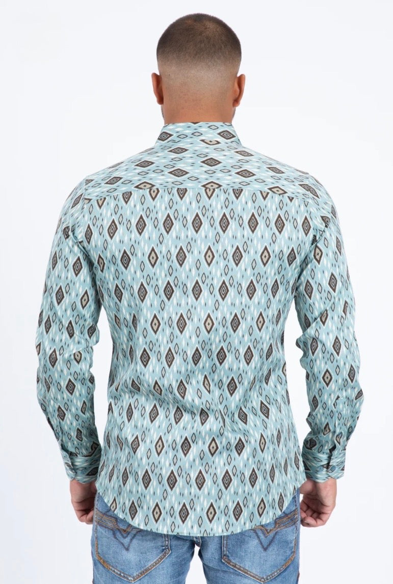 Mens Satin Cotton Modern Fit Blue Long Sleeve Shirt CWL11338