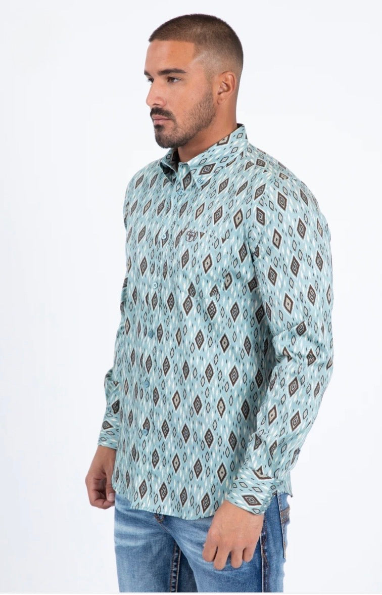 Mens Satin Cotton Modern Fit Blue Long Sleeve Shirt CWL11338