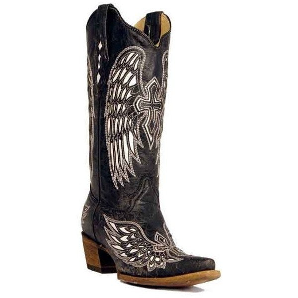 Corral Black Bone White Wings & Cross Boot A1018