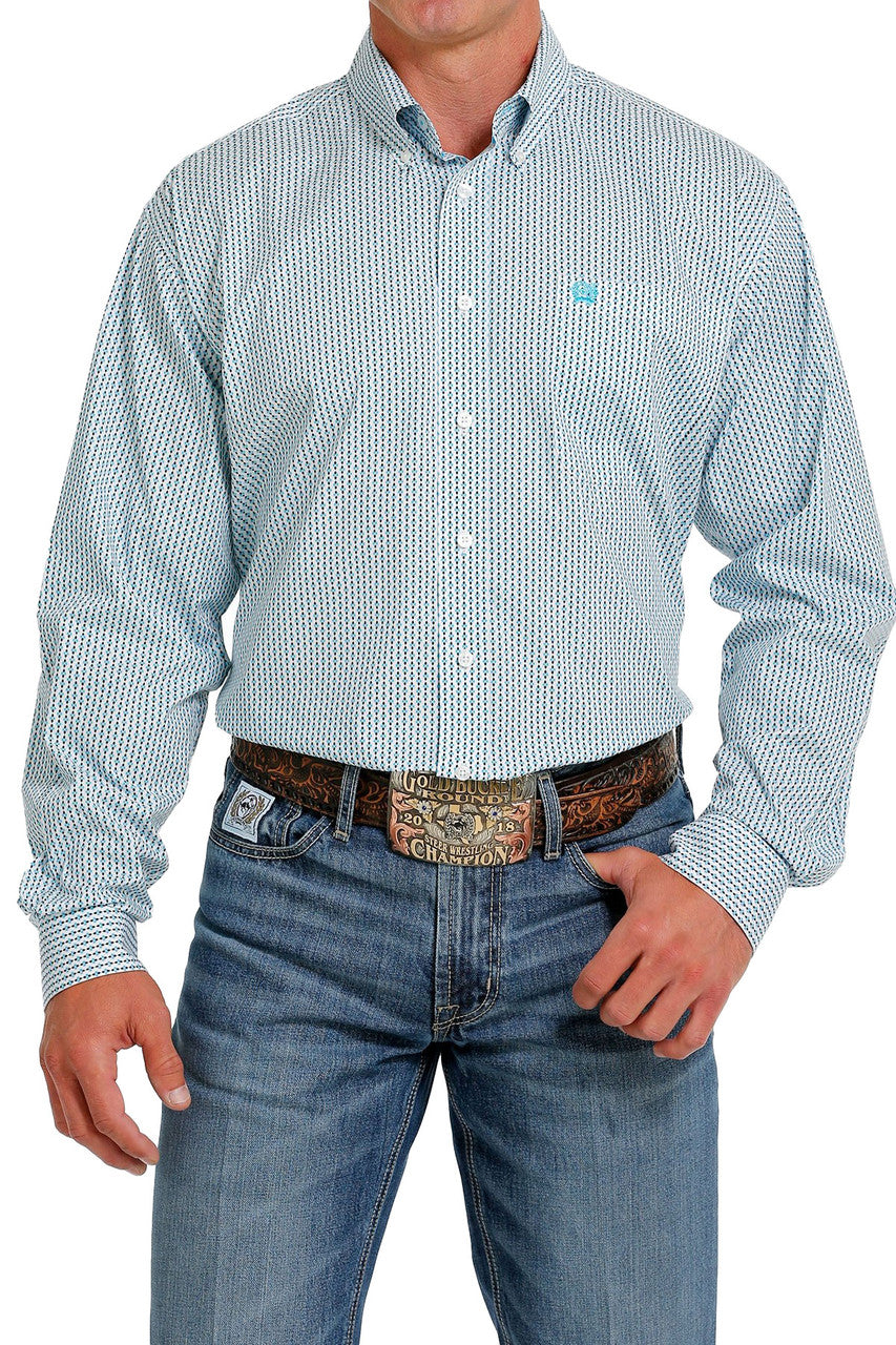 Cinch Men's Stretch White/Turquoise Shirt