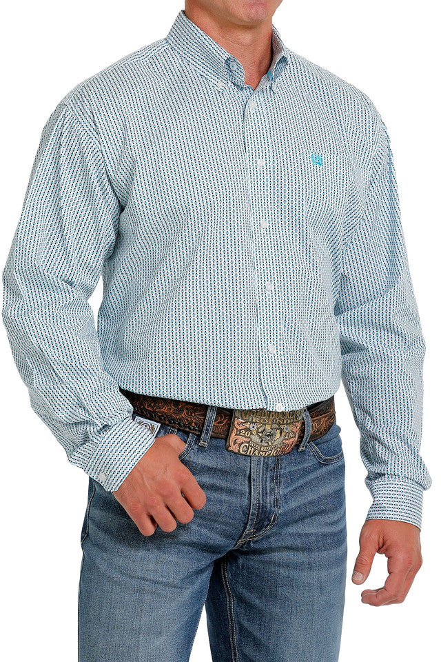 Cinch Men's Stretch White/Turquoise Shirt