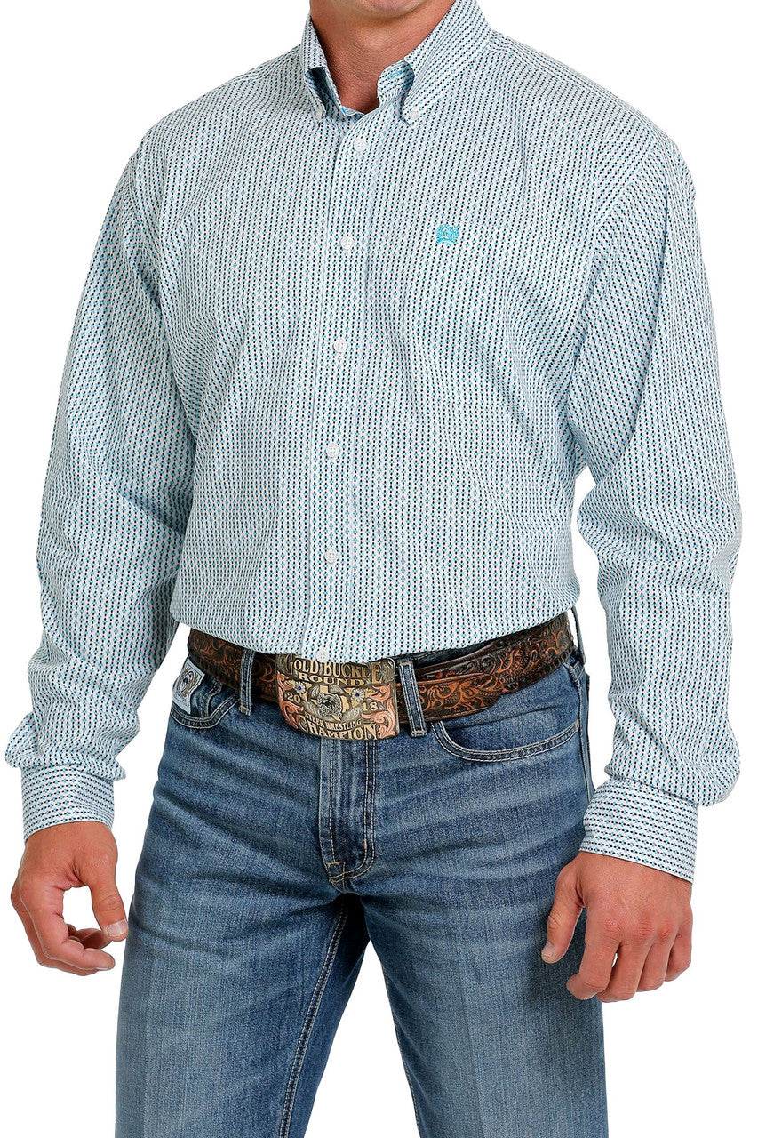 Cinch Men's Stretch White/Turquoise Shirt