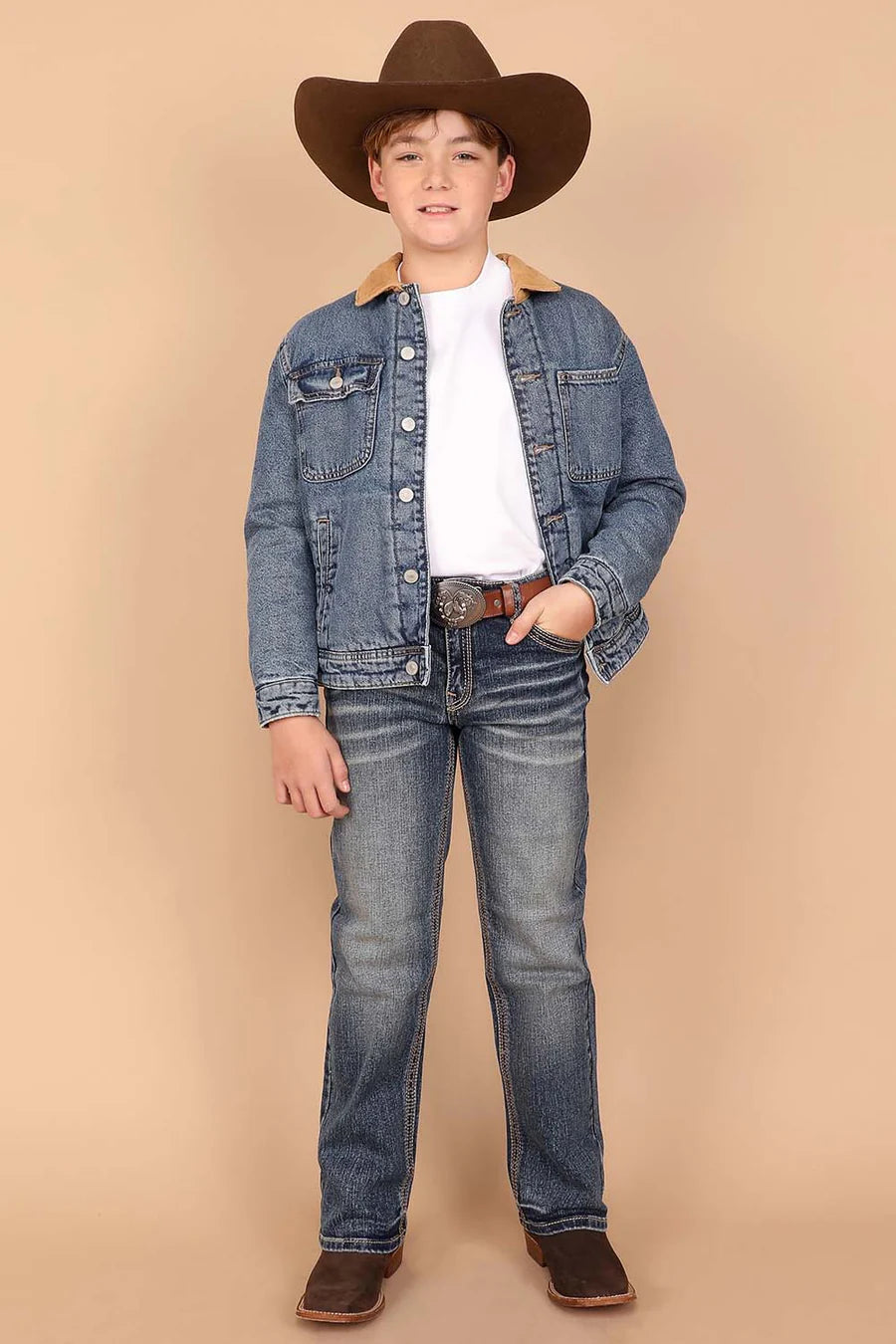 Boy's Embroidery Modern Bootcut Jeans