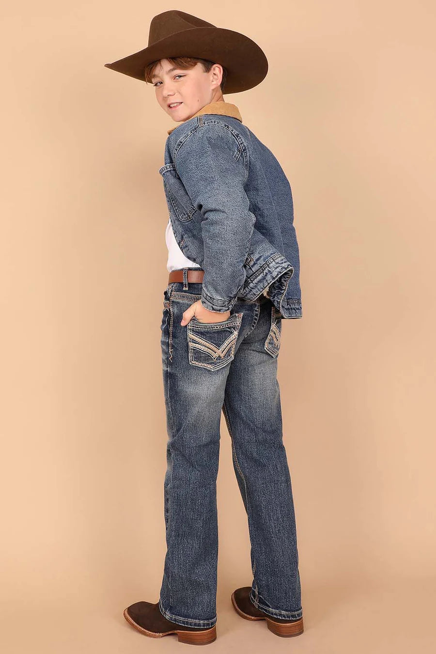 Boy's Embroidery Modern Bootcut Jeans