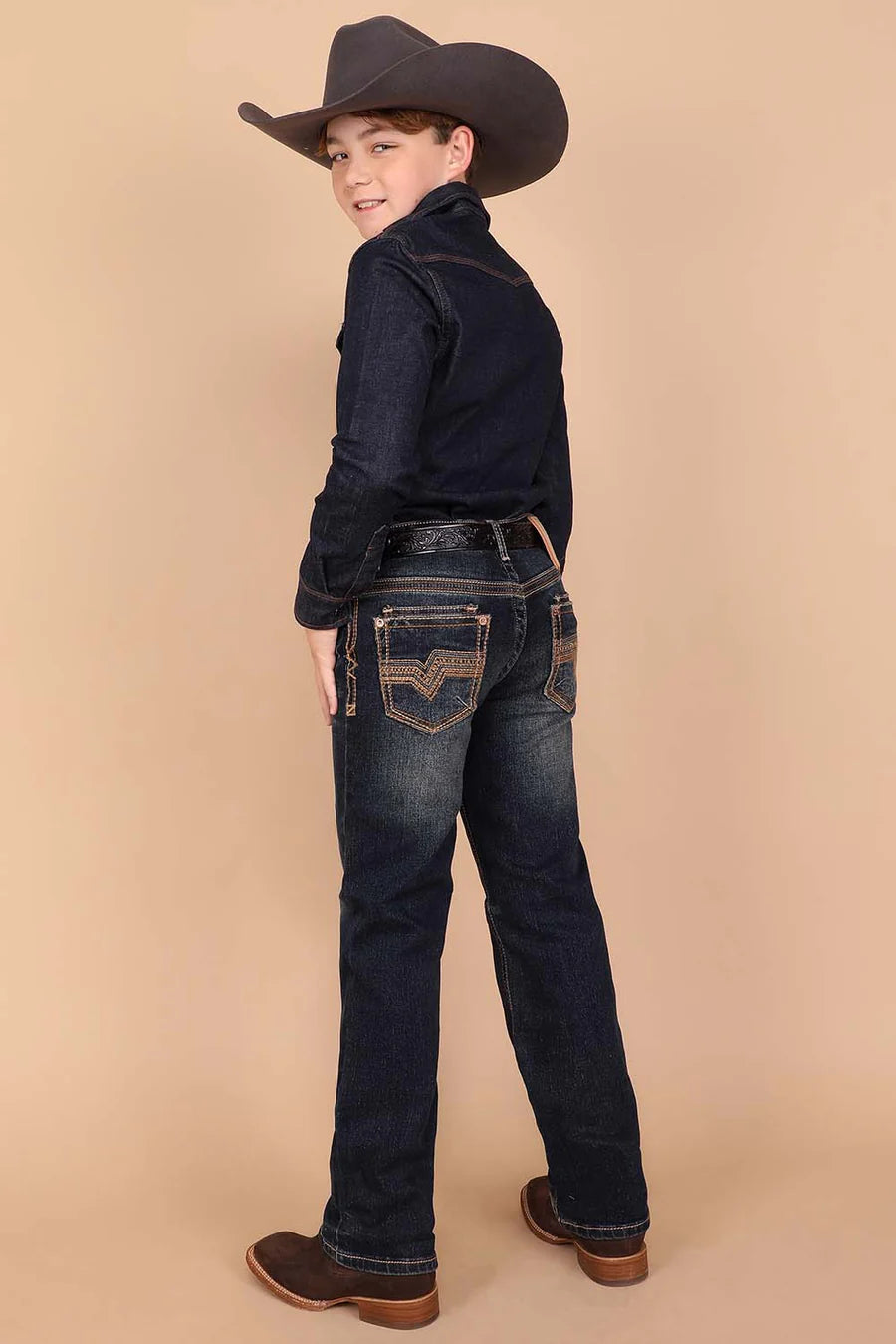 Boy's Embroidery Modern Bootcut Jeans