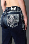 Answer Me Women's Embroidered Wide Leg Jeans A1138-WL