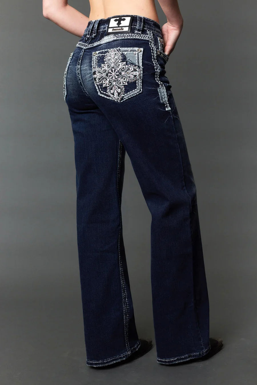 Answer Me Women's Embroidered Wide Leg Jeans A1138-WL