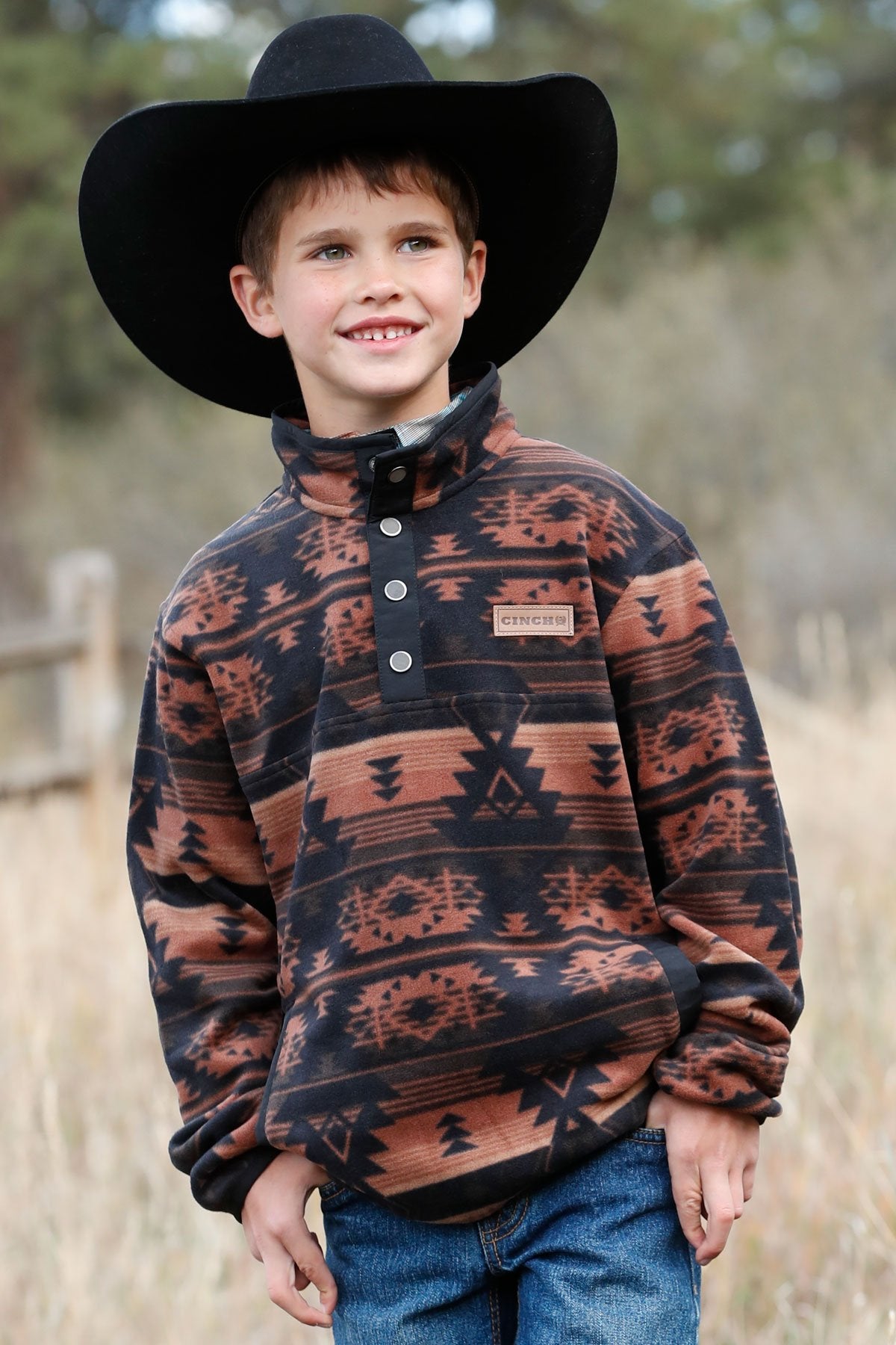 Cinch Boy's Southwestern Polar Fleece Pullover - Black