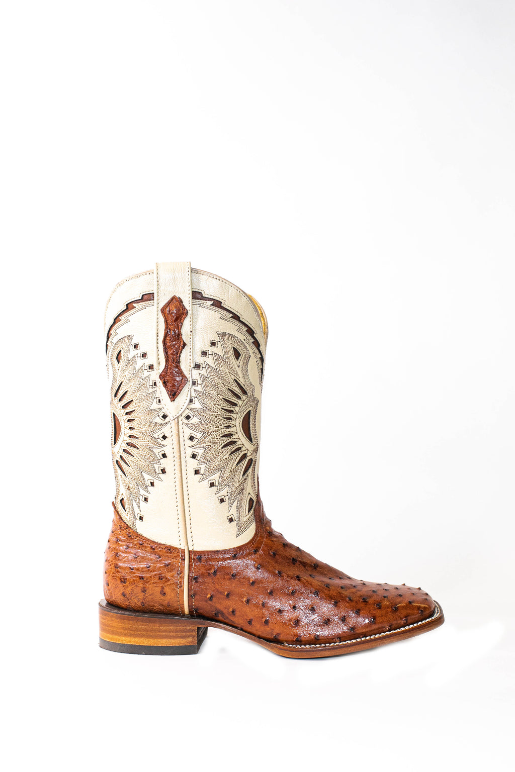 Vaquero Bronco Brandy CC Exotic Ostrich Leather Square Toe Cowboy Boots