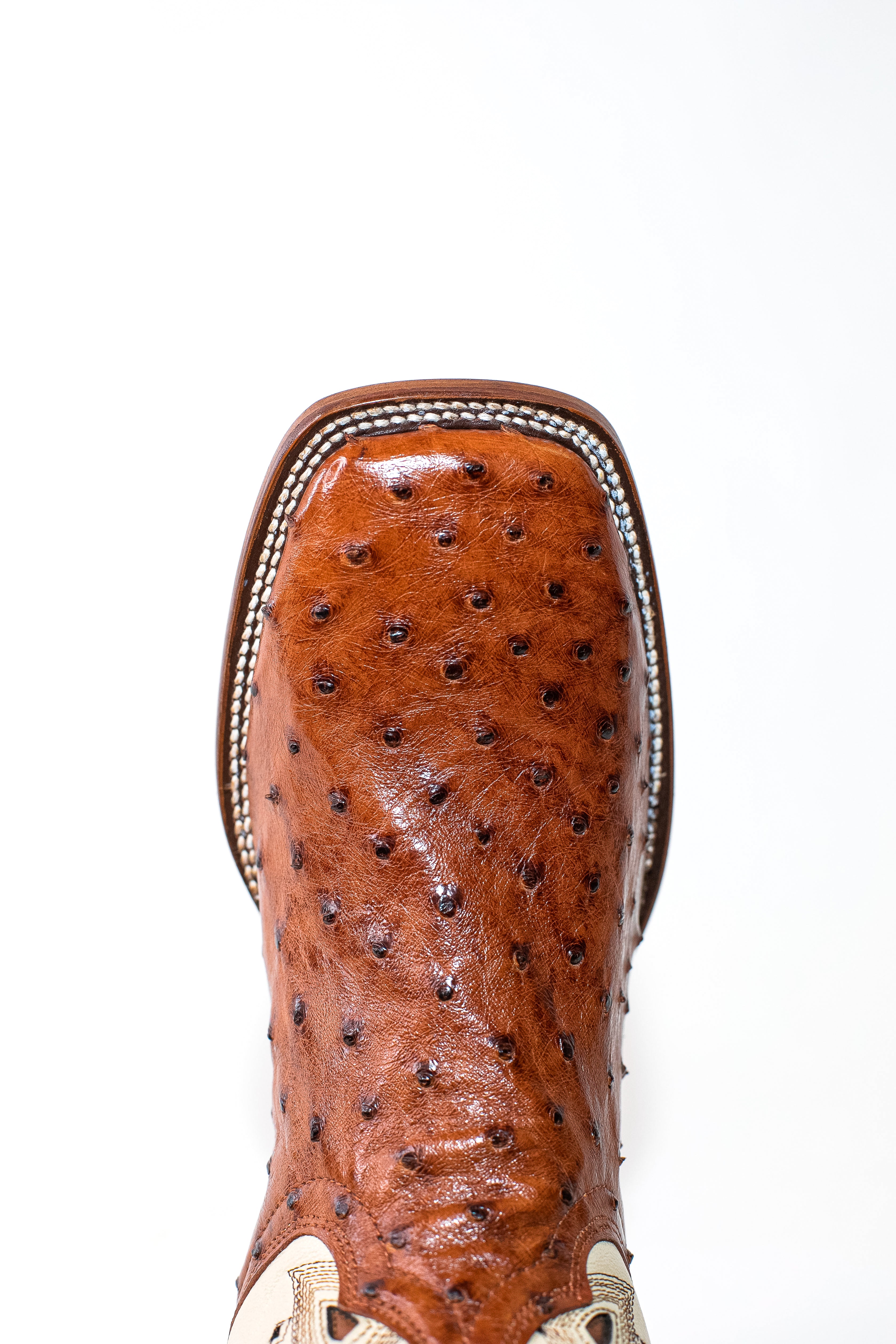 Vaquero Bronco Brandy CC Exotic Ostrich Leather Square Toe Cowboy Boots