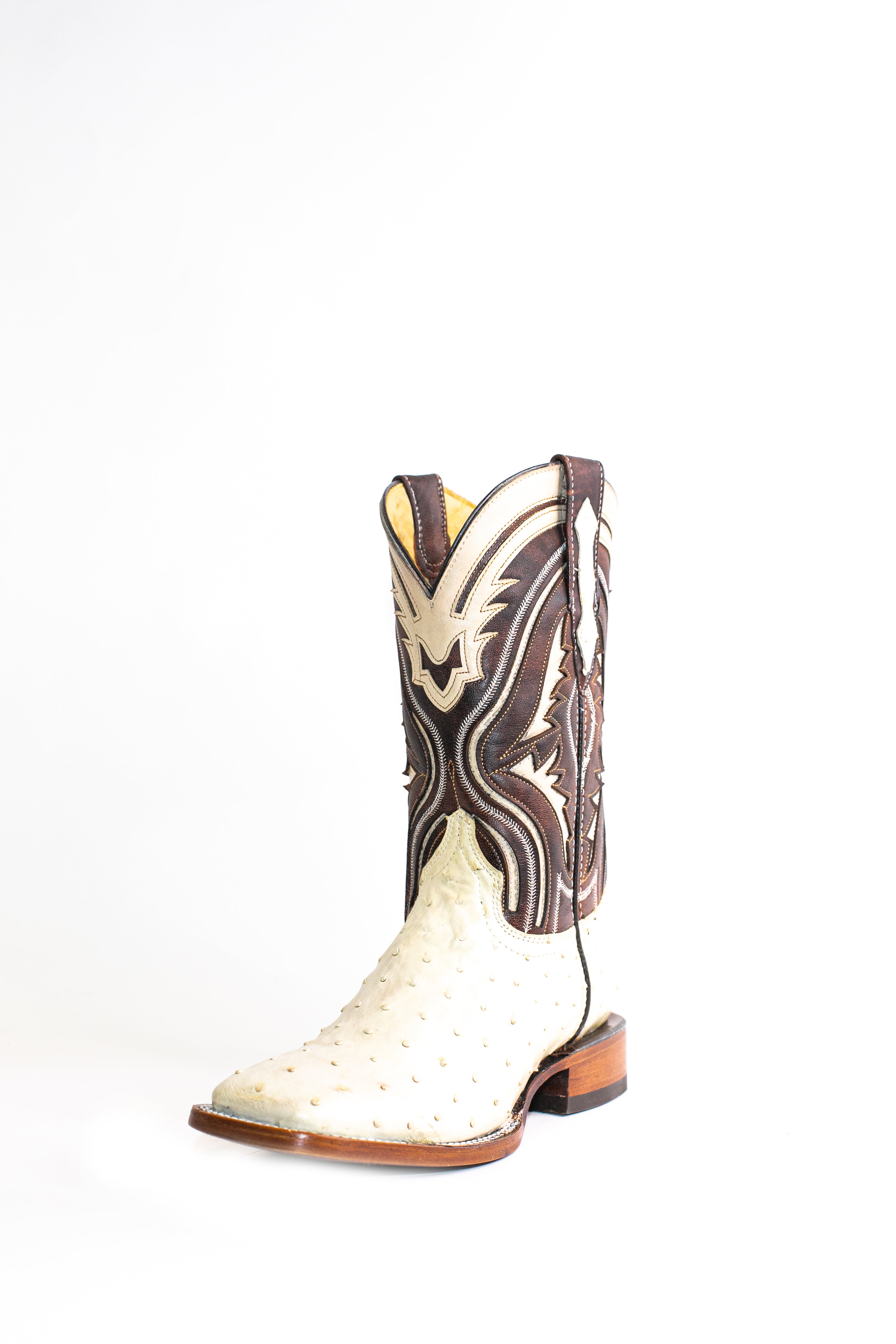Vaquero Bronco Hueso Exotic Ostrich Leather Square Toe Cowboy Boots