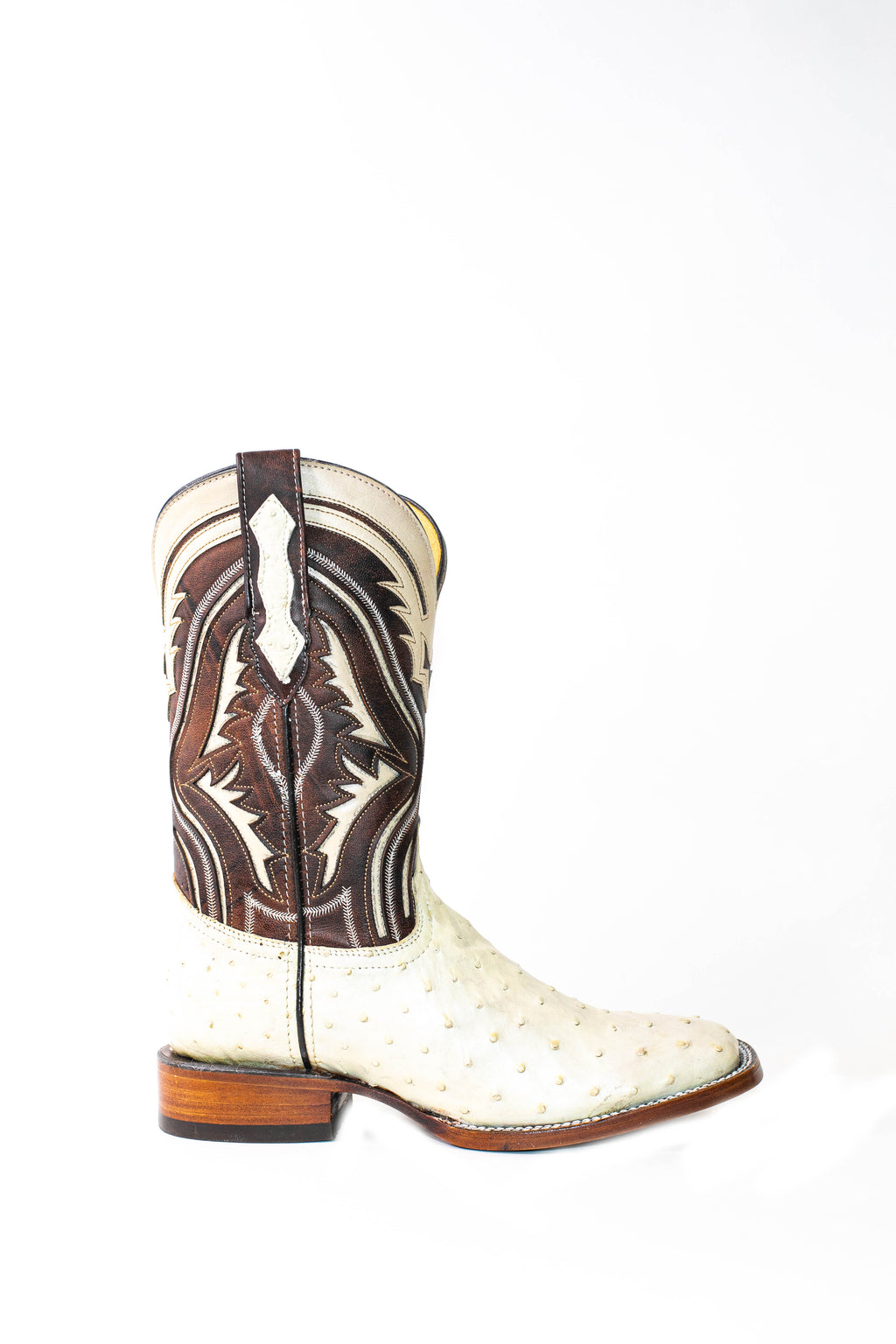 Vaquero Bronco Hueso Exotic Ostrich Leather Square Toe Cowboy Boots