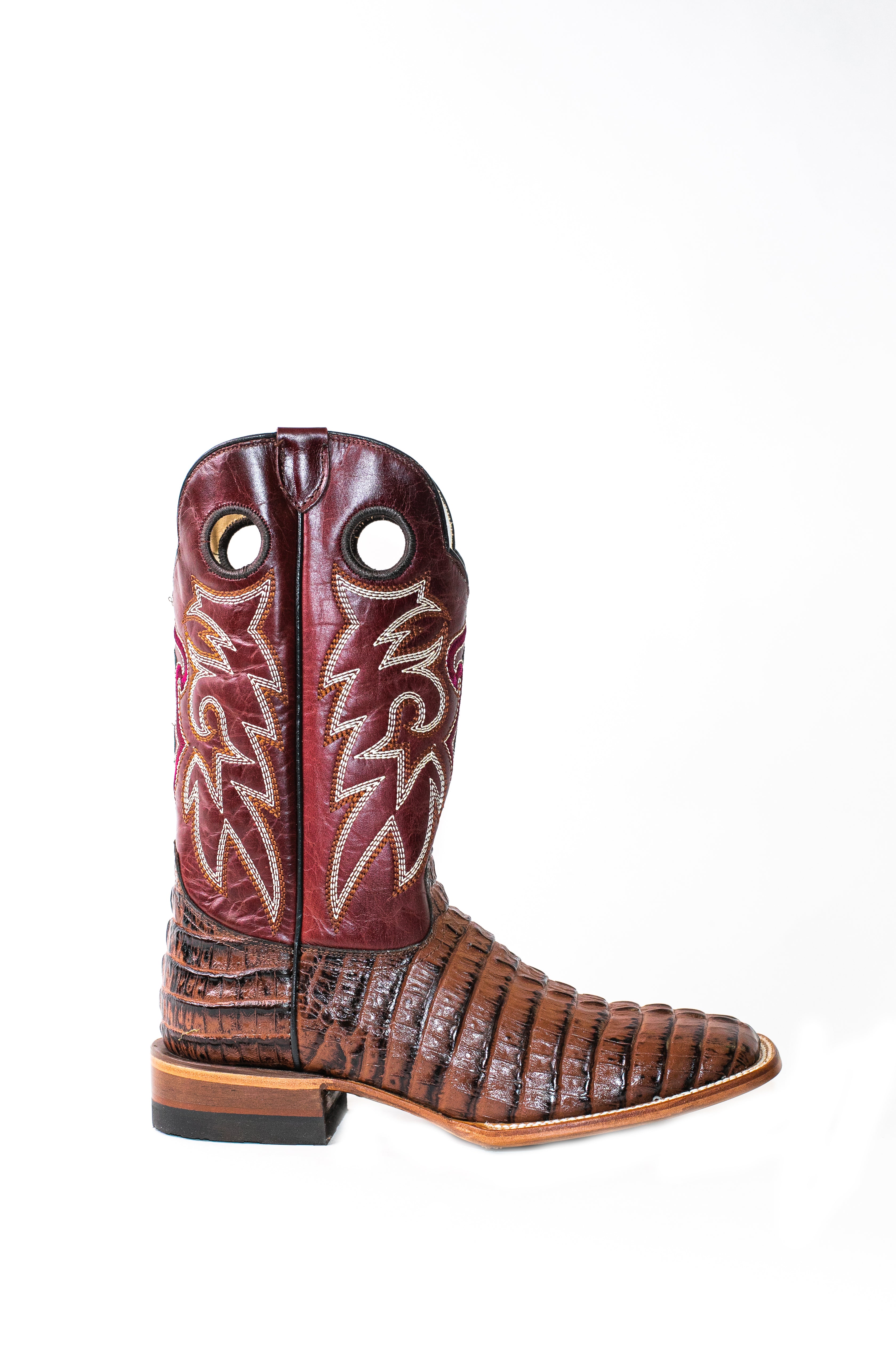 Vaquero Bronco African Printed Caiman Wine Tail Boot