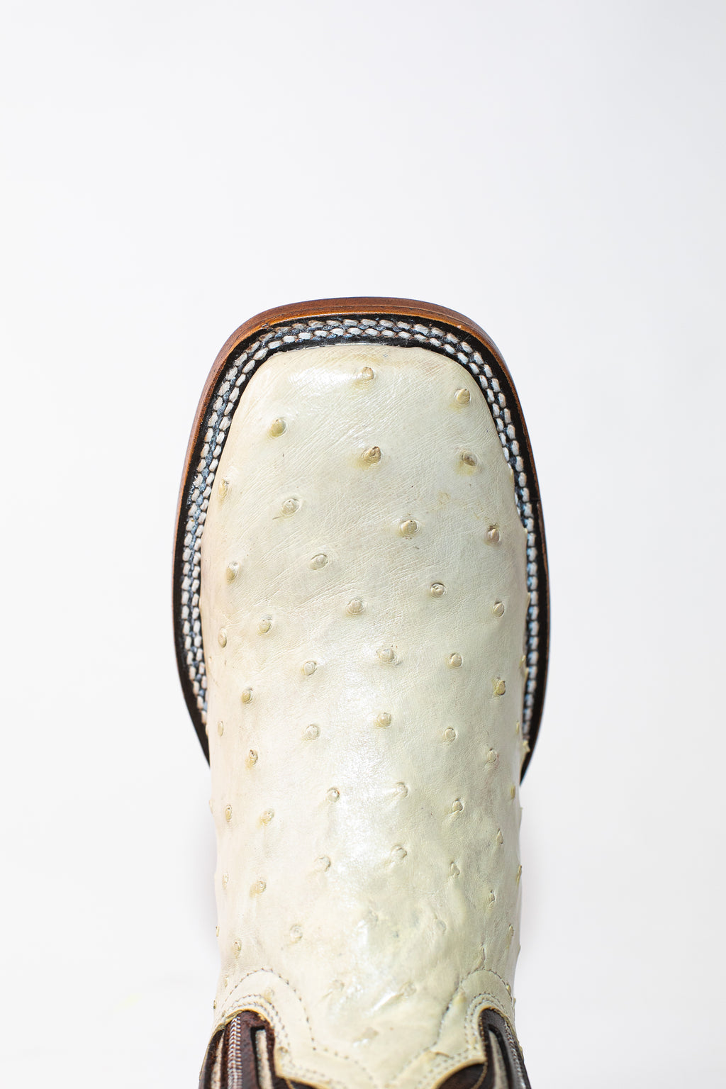 Vaquero Bronco Hueso Exotic Ostrich Leather Square Toe Cowboy Boots