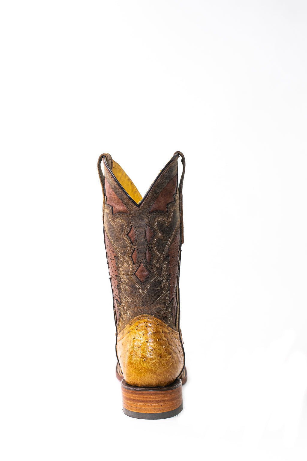 Vaquero Bronco Antique Saddle Exotic Ostrich Leather Square Toe Cowboy Boots