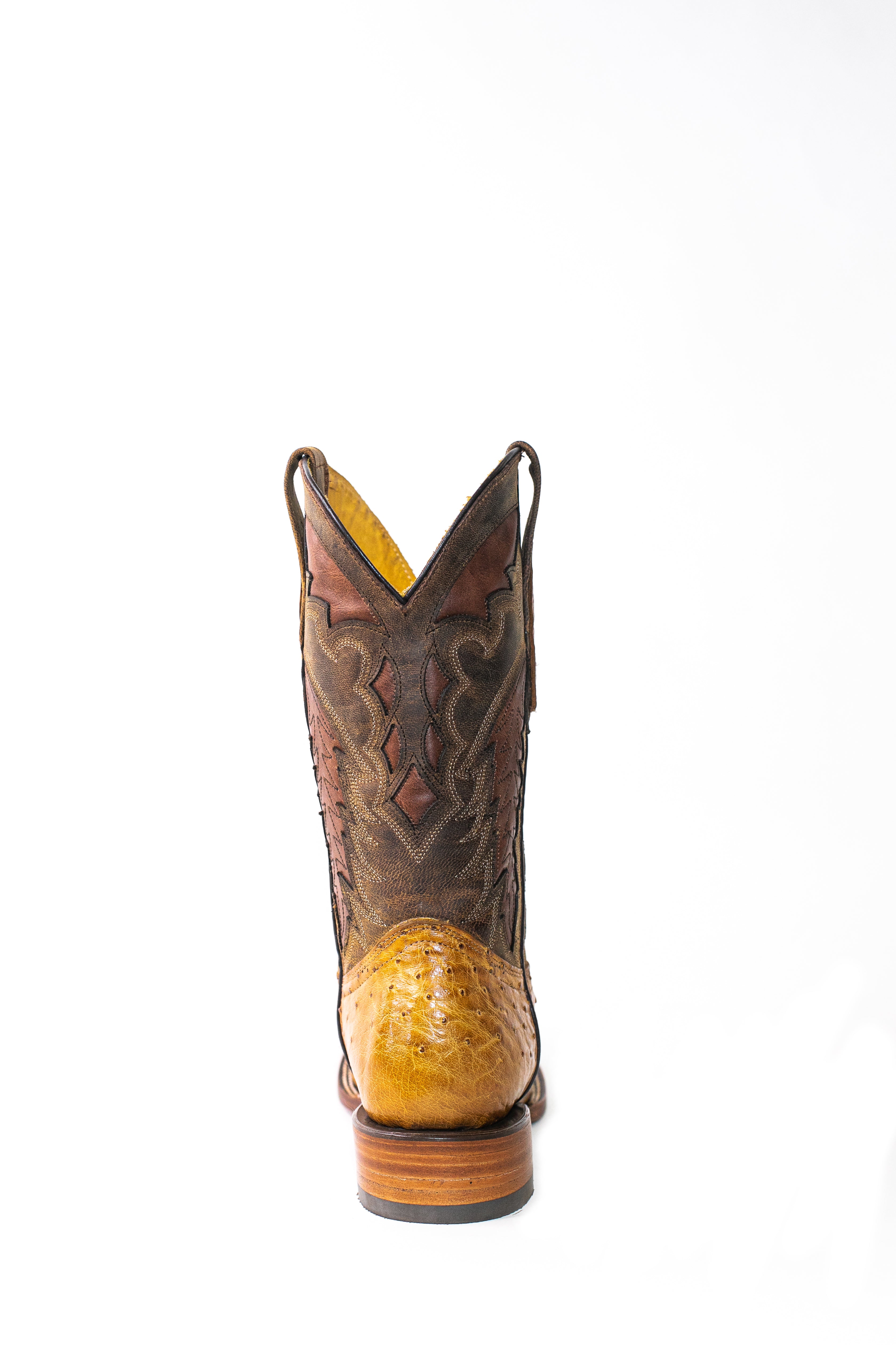 Vaquero Bronco Antique Saddle Exotic Ostrich Leather Square Toe Cowboy Boots