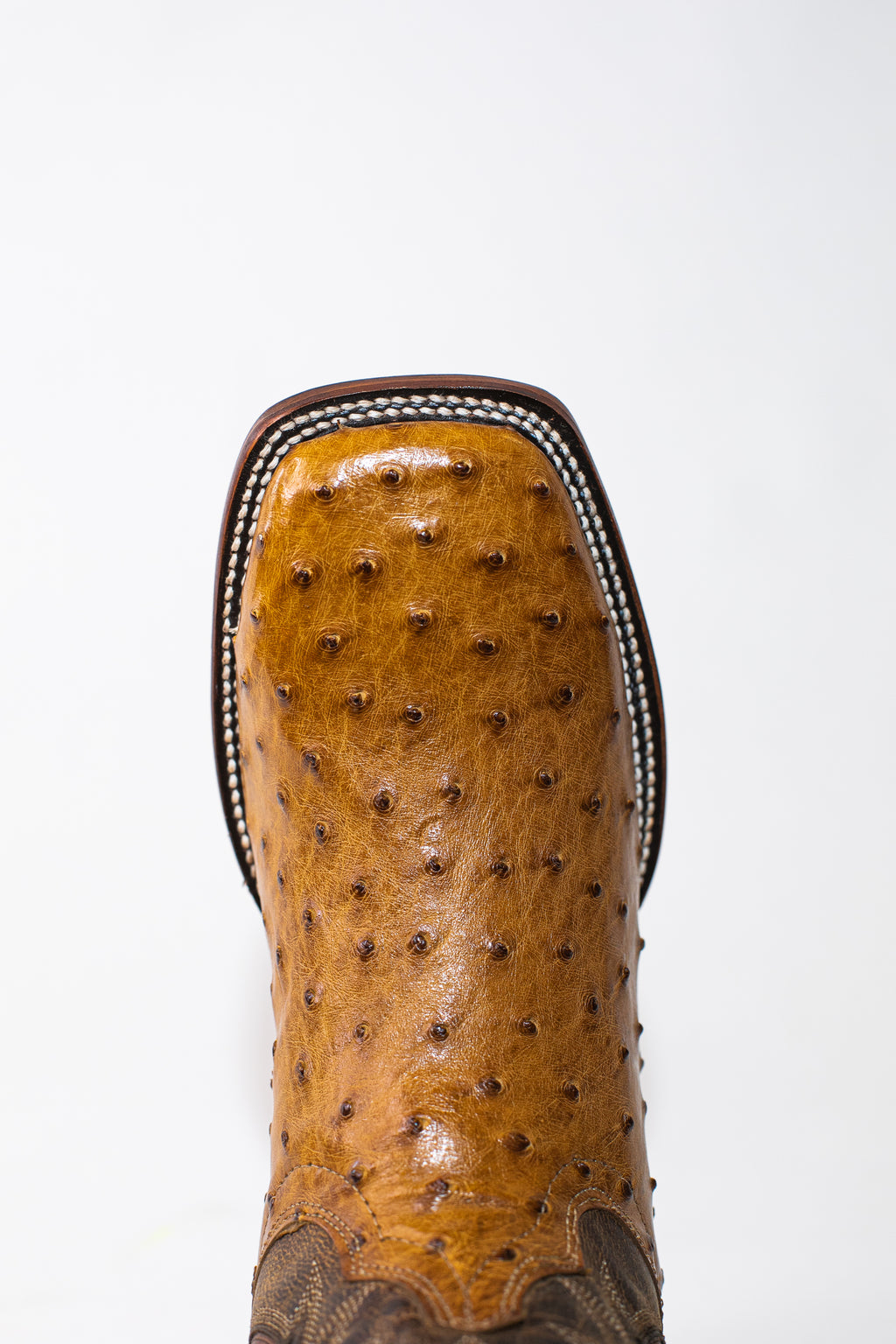 Vaquero Bronco Antique Saddle Exotic Ostrich Leather Square Toe Cowboy Boots