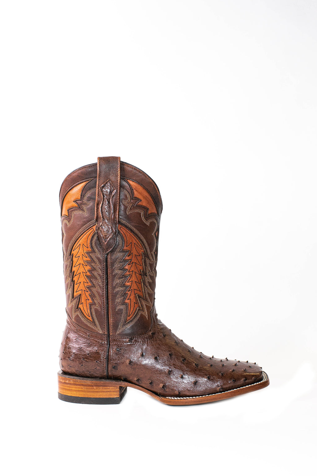 Vaquero Bronco Kango Tabaco Exotic Ostrich Leather Square Toe Cowboy Boots
