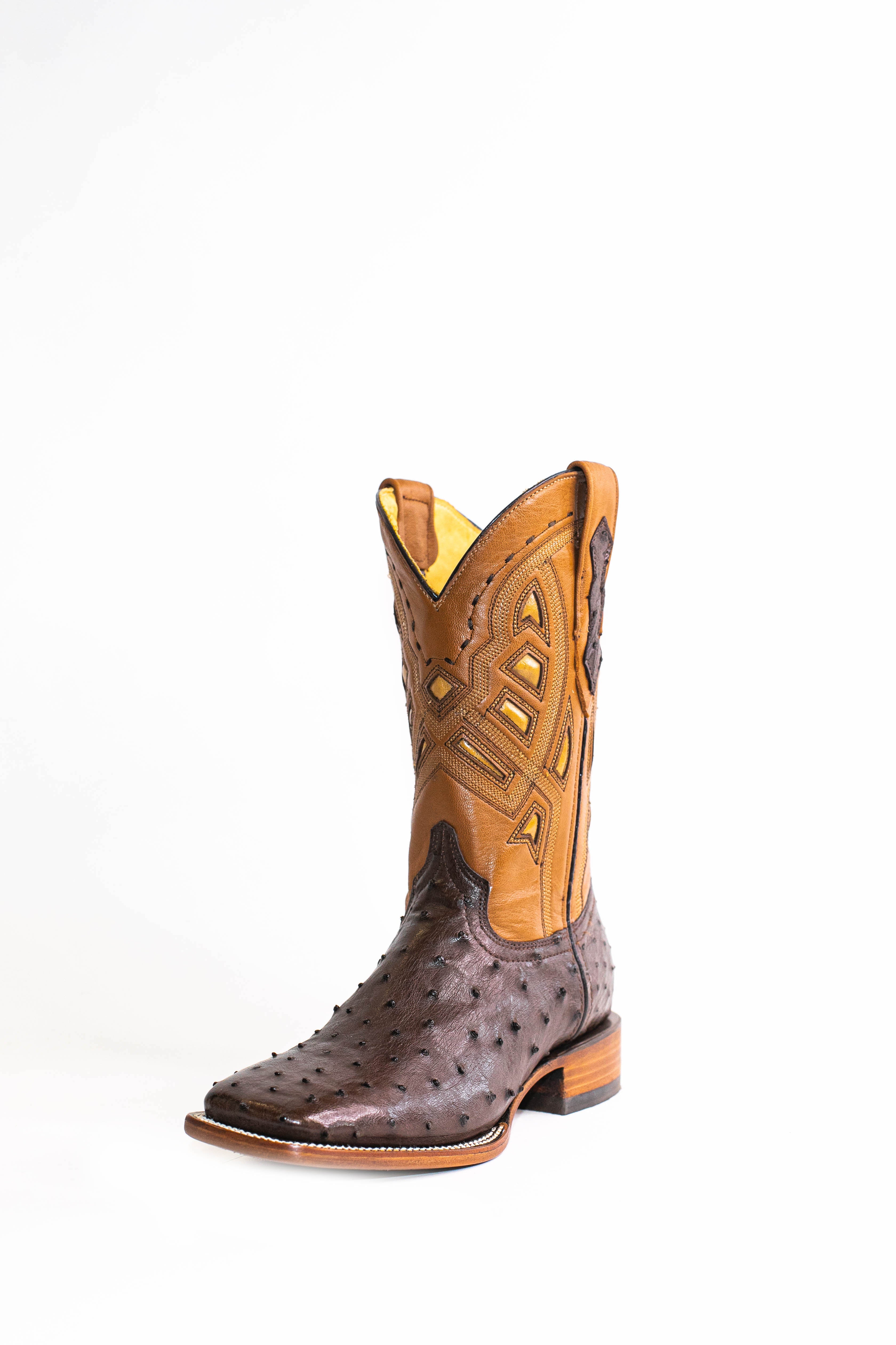Vaquero Bronco Dark Brown Nic. Exotic Ostrich Leather Square Toe Cowboy Boots