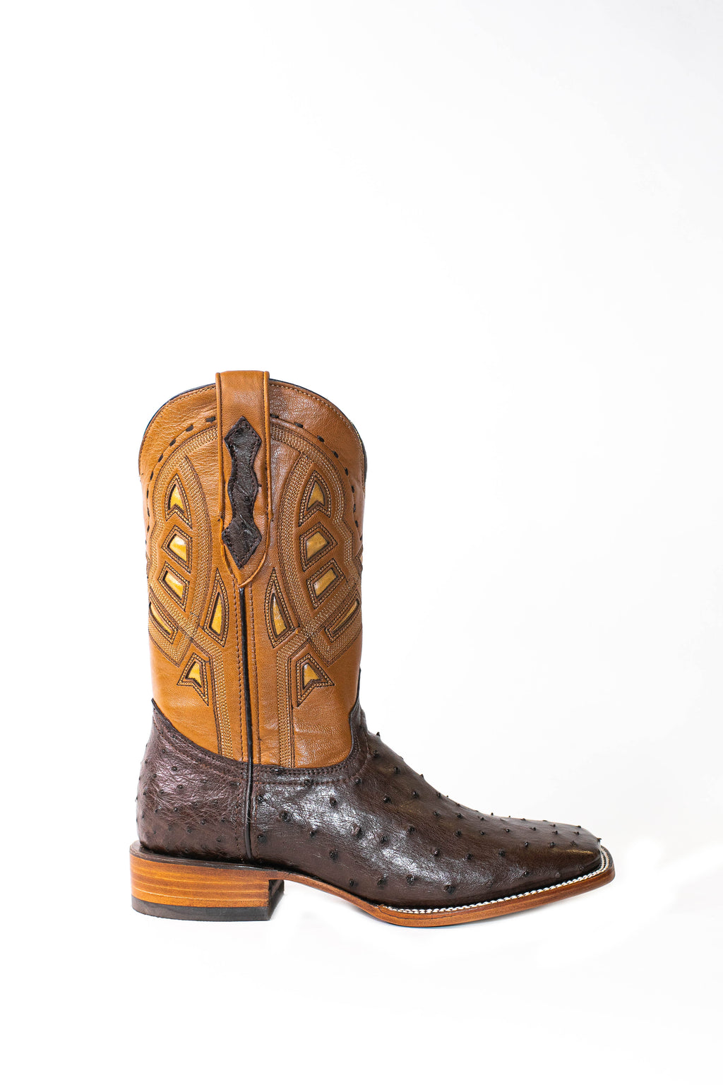 Vaquero Bronco Dark Brown Nic. Exotic Ostrich Leather Square Toe Cowboy Boots