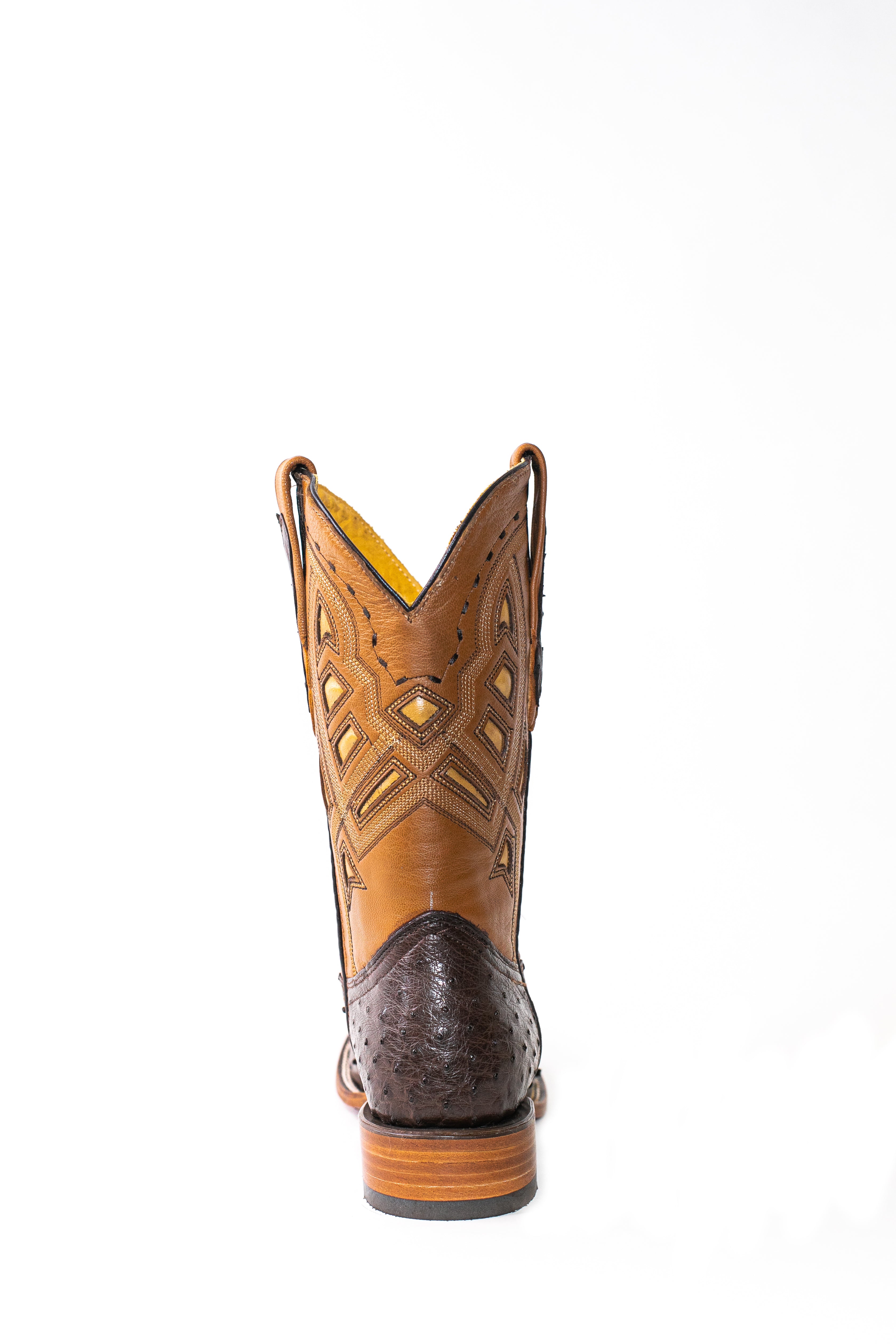 Vaquero Bronco Dark Brown Nic. Exotic Ostrich Leather Square Toe Cowboy Boots