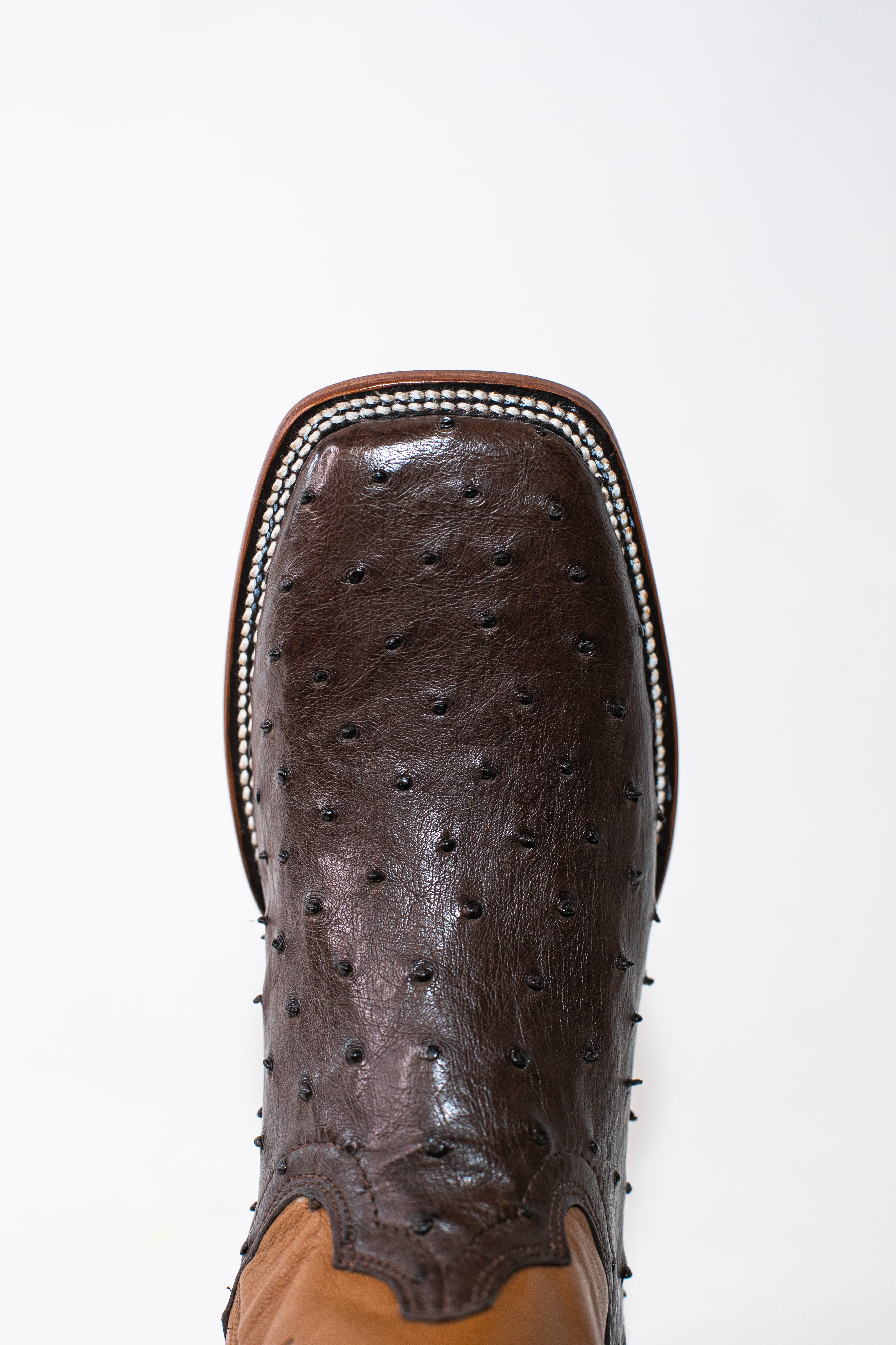 Vaquero Bronco Dark Brown Nic. Exotic Ostrich Leather Square Toe Cowboy Boots