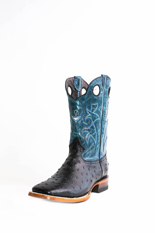 Vaquero Bronco Black Printed Ostrich Leather Boot