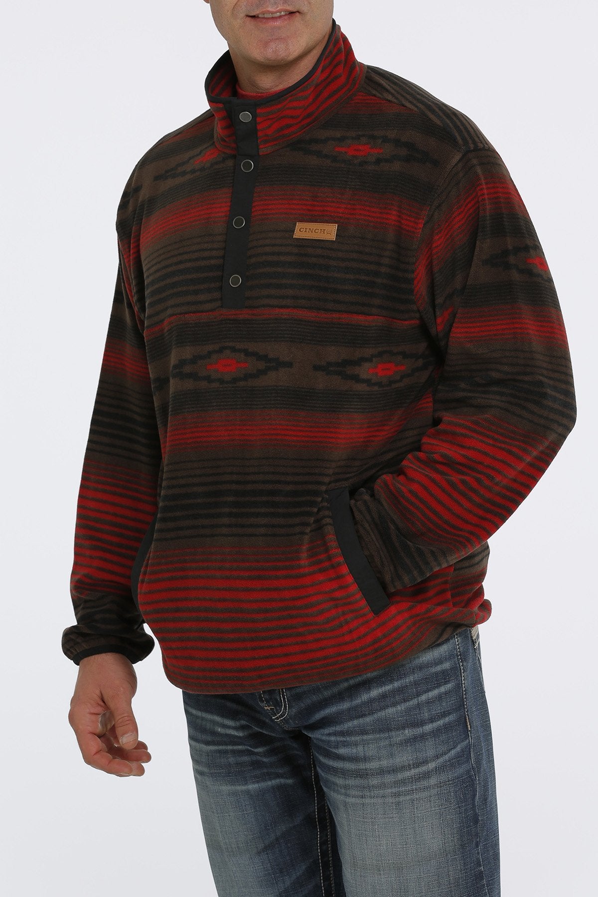 Men's Aztec Printed Polar Fleece Brown Pullover