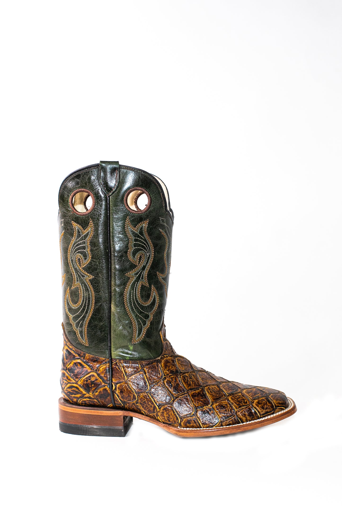 Vaquero Bronco Piraruco Printed Leather Maple Green Forest Boot