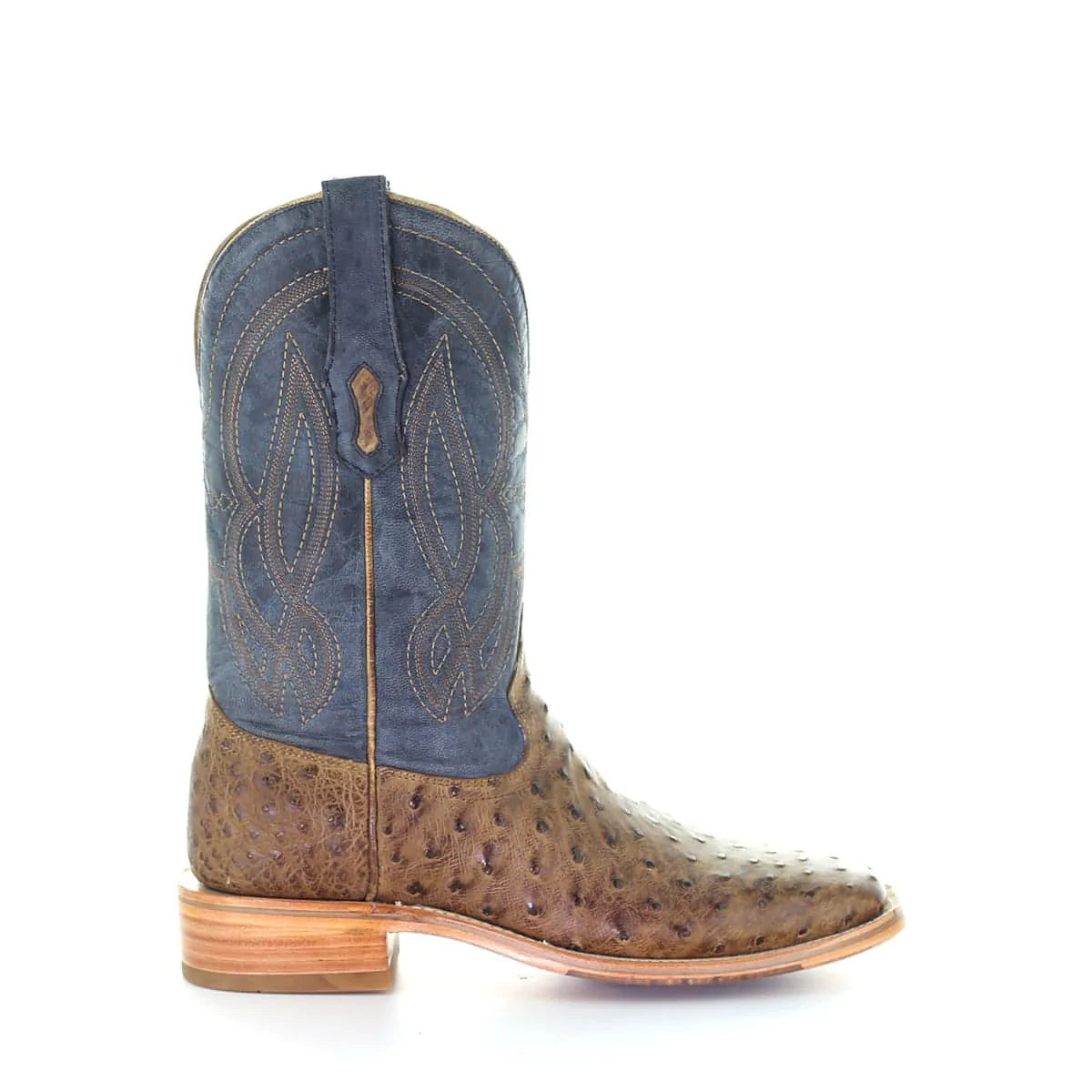 Corral Embroidered Navy Blue and Orix Brown Ostrich Western Boot A4052