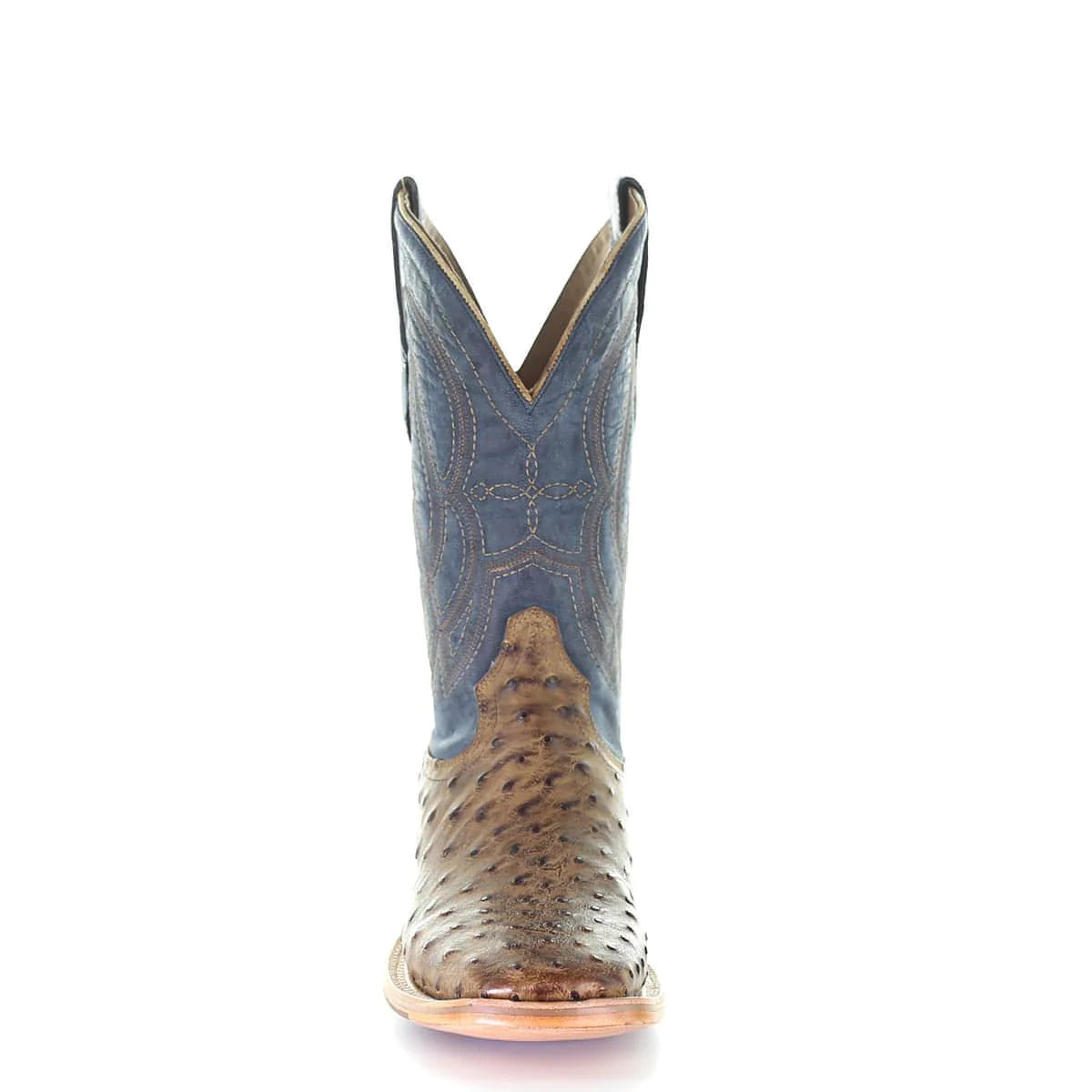 Corral Embroidered Navy Blue and Orix Brown Ostrich Western Boot A4052