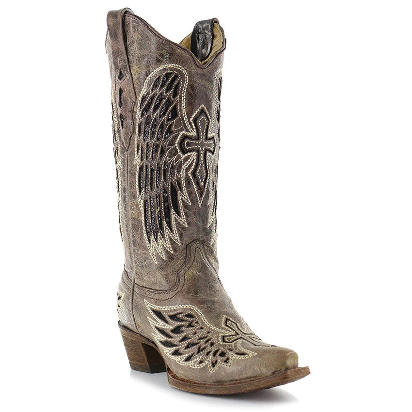 Corral Brown-Black Wing & Cross Boot A1241