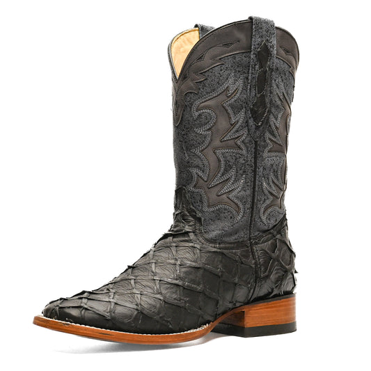 Vaquero Bronco Pirarucu Black Matte Exotic Western Boot