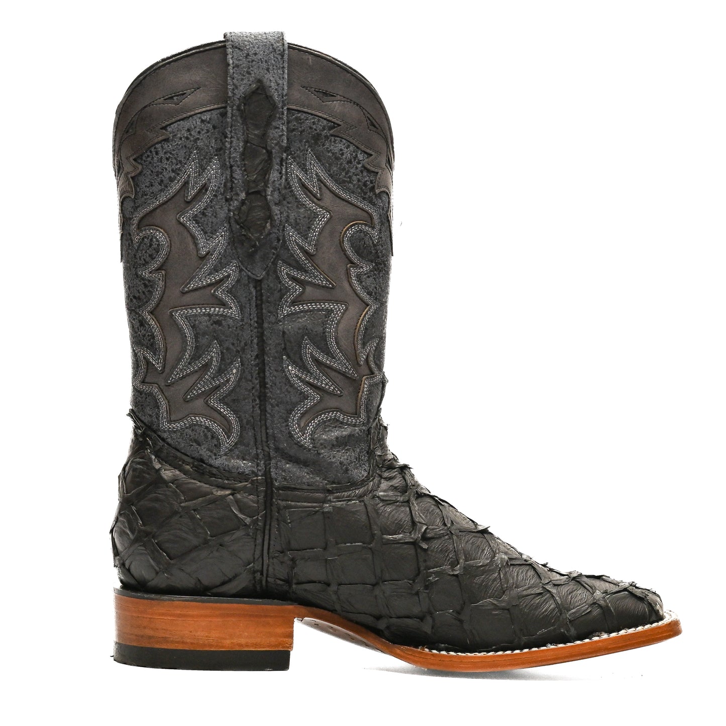 Vaquero Bronco Pirarucu Black Matte Exotic Western Boot